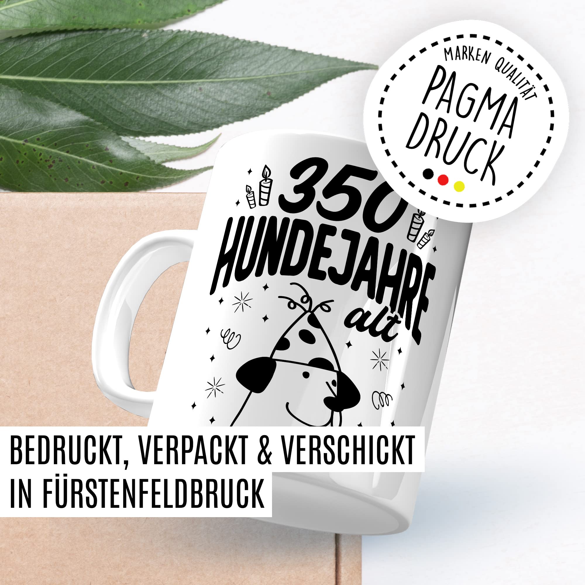 Tasse 50. Geburtstag, 350 Hundejahre alt Geschenk Geschenkidee Kaffeetasse mit Spruch lustig Kaffee-Becher Hundebesitzer Hundehalter Hundejahre Herrchen Frauchen Teetasse Witztasse