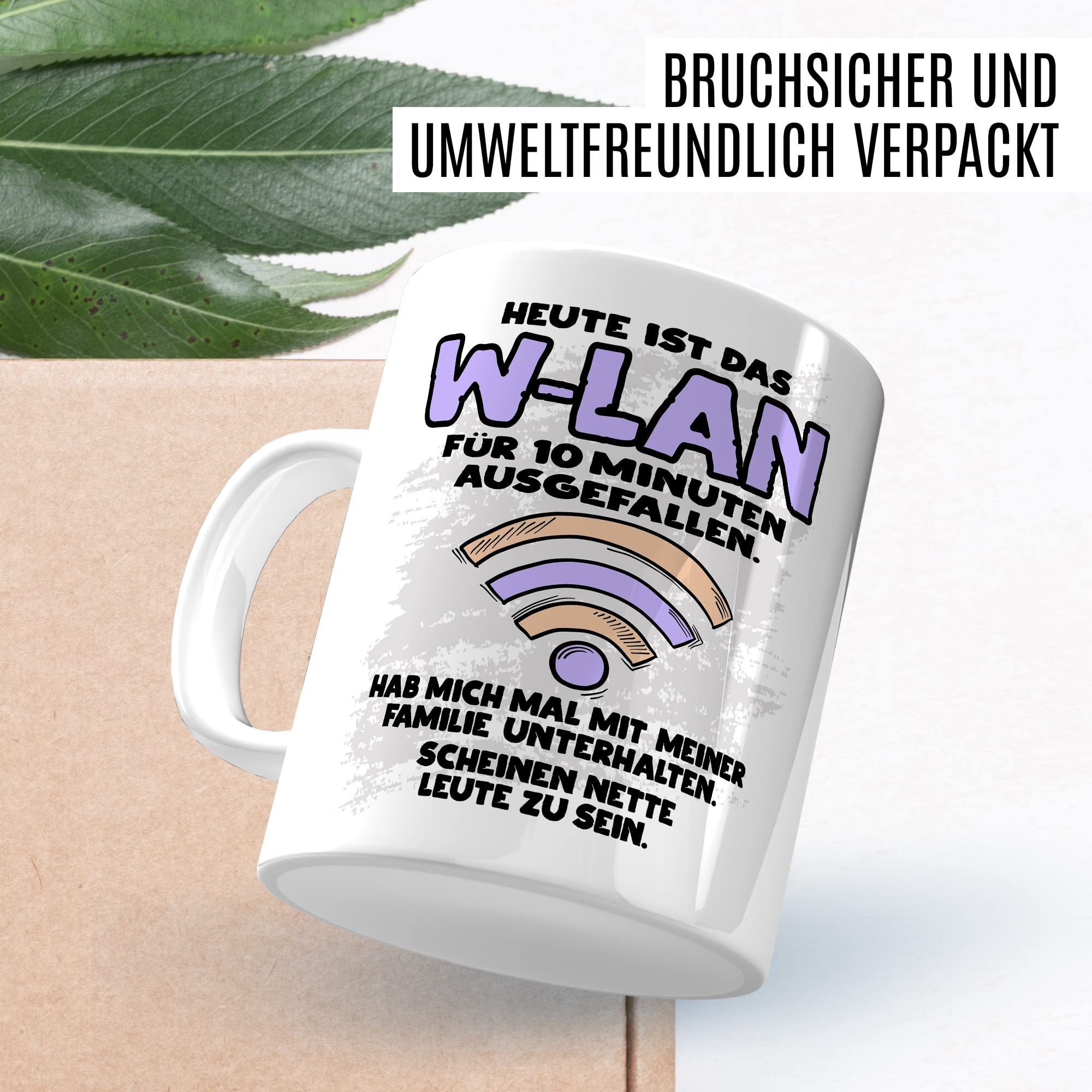 Tasse Wlan Geschenk, Heute ist das Wlan für 10 Min ausgefallen Geschenkidee Gamer Kaffee-Becher Kaffeetasse Tasse mit Spruch lustig Humor Witztasse Gaming Internet Handy