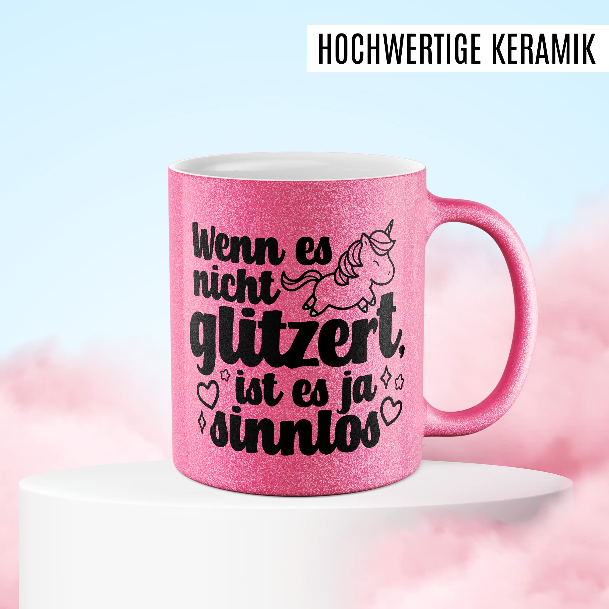 Glitzer-Tasse Geschenk,Wenn es nicht glitzert, ist es sinnlos Kaffeetassse Einhorn Kaffee-Becher mit Spruch lustig Geschenkidee Humor Teetasse mit Glitzer