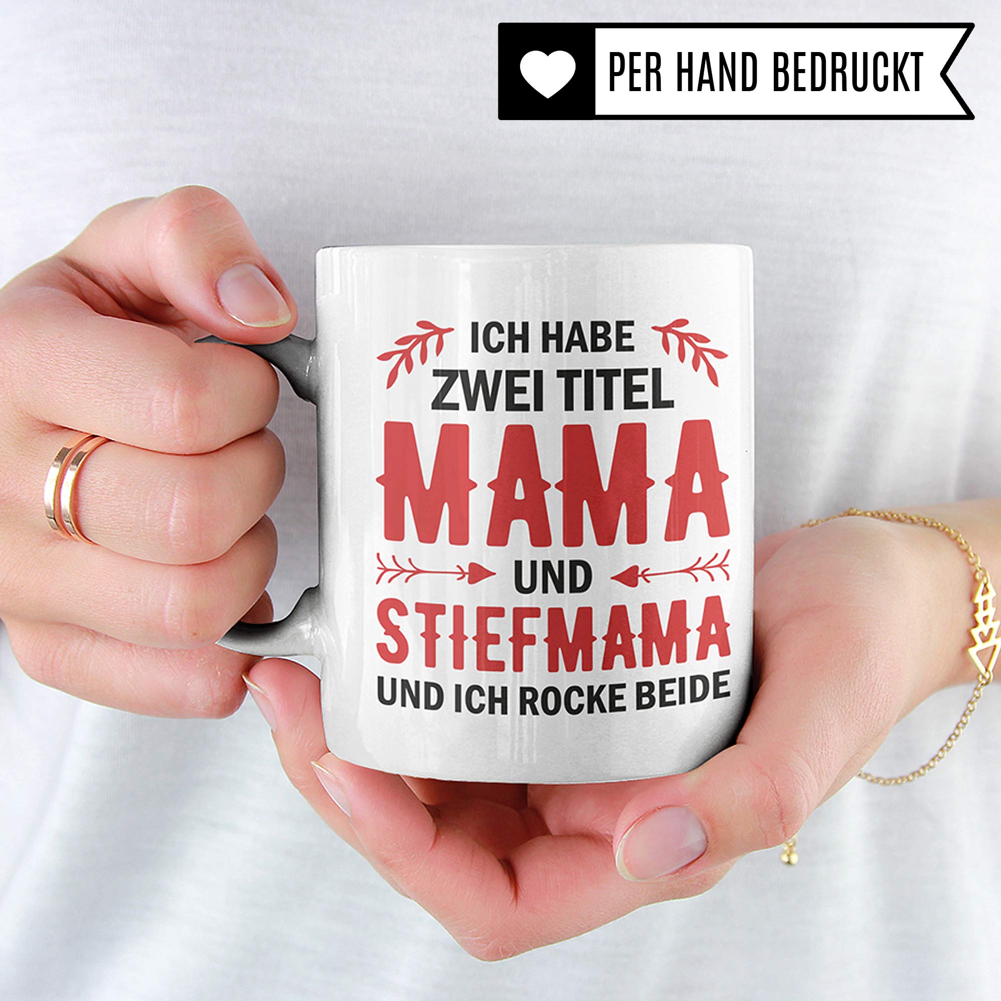 Pagma Druck Tasse Stiefmutter Geschenk, Stiefmama Spruch Becher Geschenkidee, Kaffeetasse Bonus Mama (Weiß/Weiß)