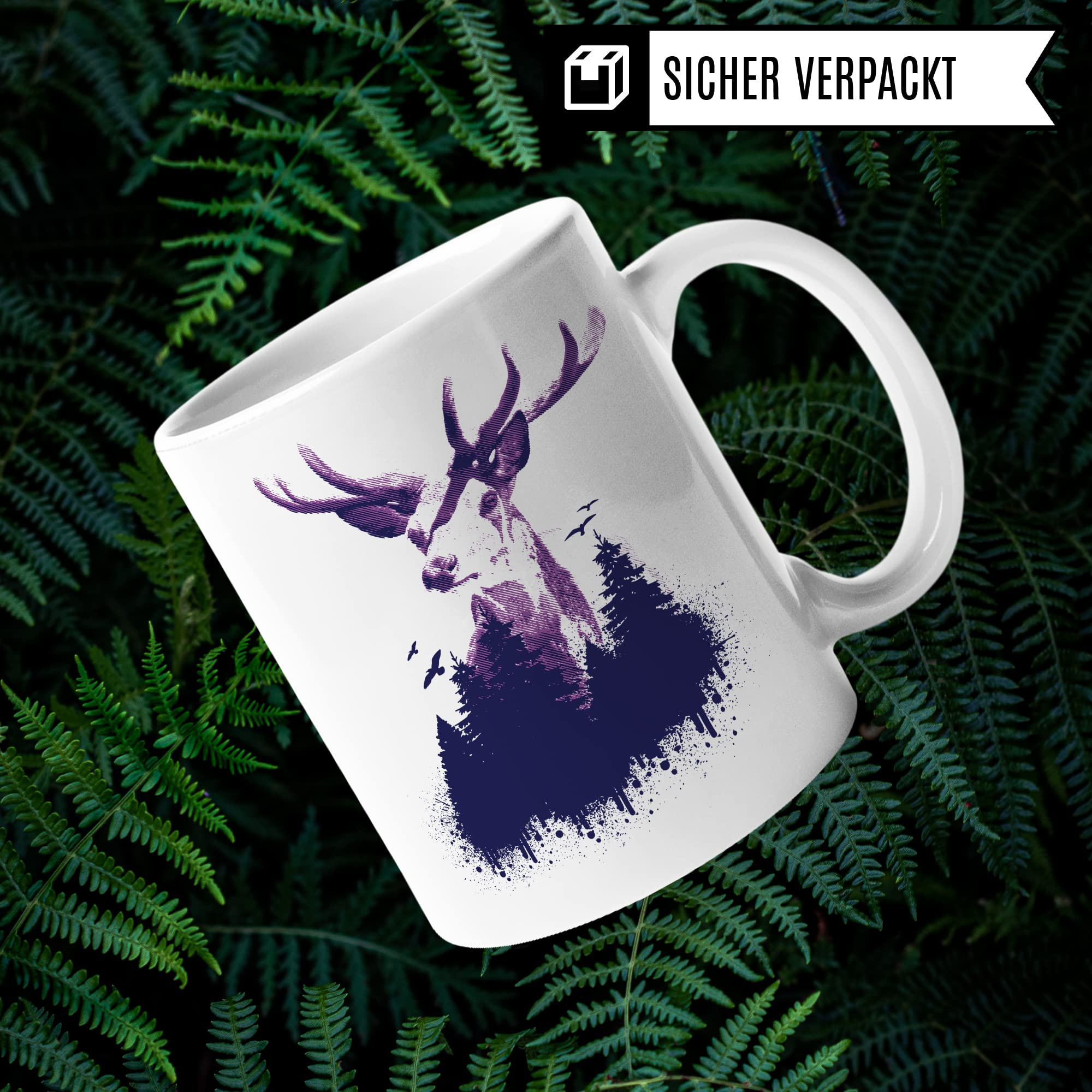 Hirsch-Motiv, hochwertiges Design Tasse Geschenk Hirsch-fans, Fuchs-Tasse Motiv, Geschenk Kollegen, Fuchs Büro-Tasse Wald-Motiv Jäger Jagd Hirschliebhaber Naturliebhaber Kaffee-Becher