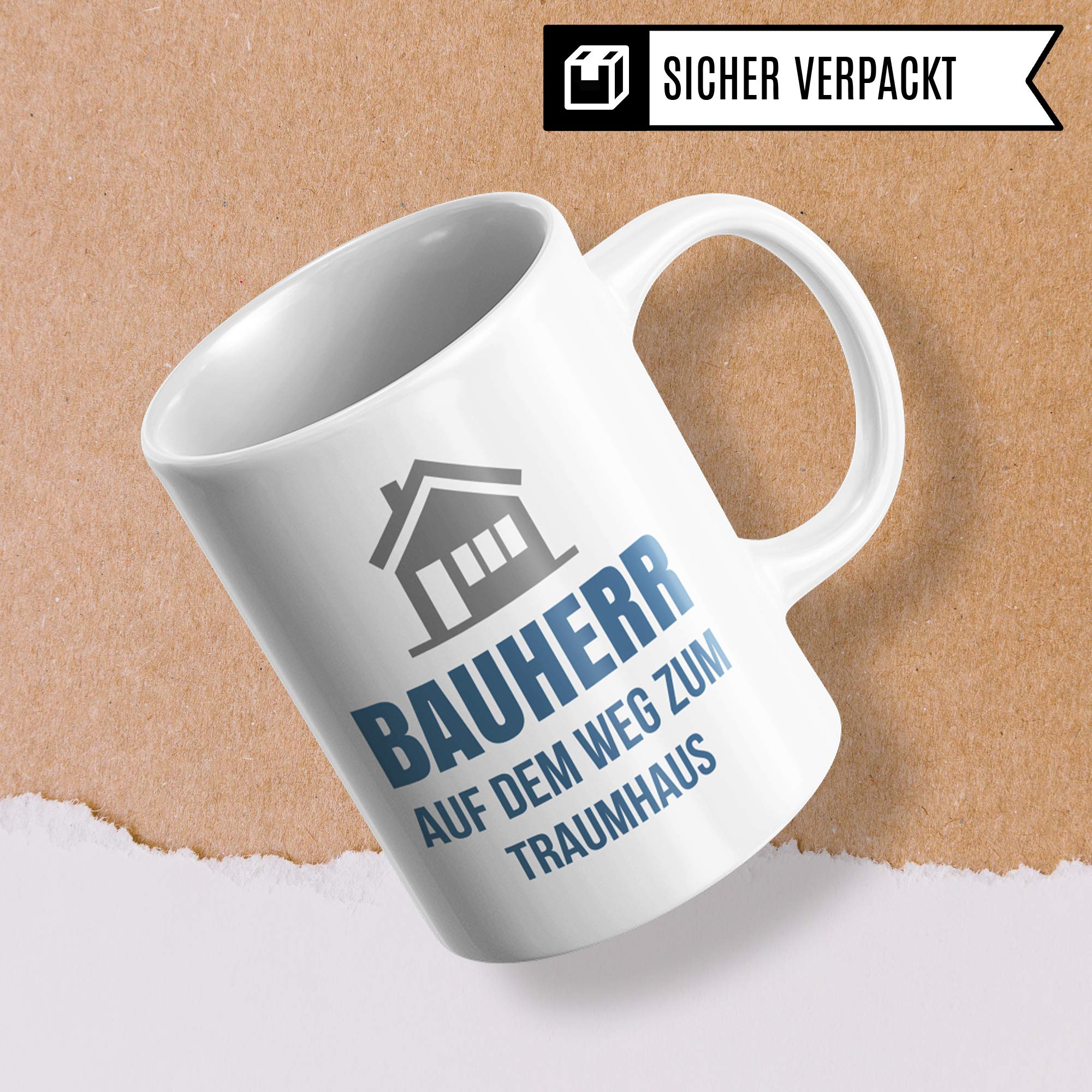 Pagma Druck Richtfest Geschenk, Bauherr Tasse, Becher Geschenke zum Richtfest, Geschenkideen zum Hausbau Haus Baustelle, Eigenheim Einweihung Kaffeetasse für Häuslebauer & Hausbauer