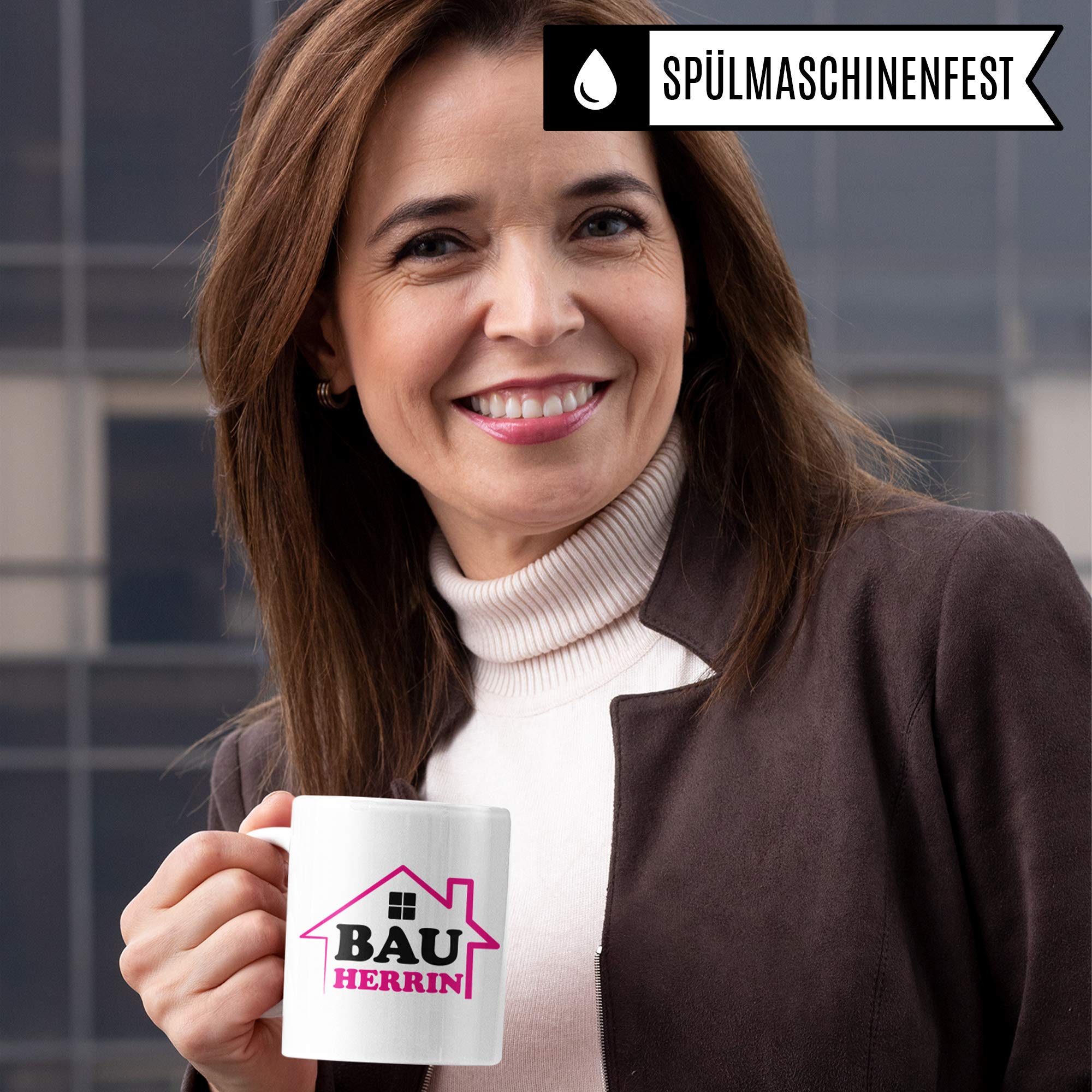 Pagma Druck Bauherrin Tasse, Richtfest Geschenk, Becher Geschenke zum Richtfest, Geschenkideen zum Hausbau Einweihung Einweihungsfeier, Häuslebauer Hausbauer Kaffeetasse