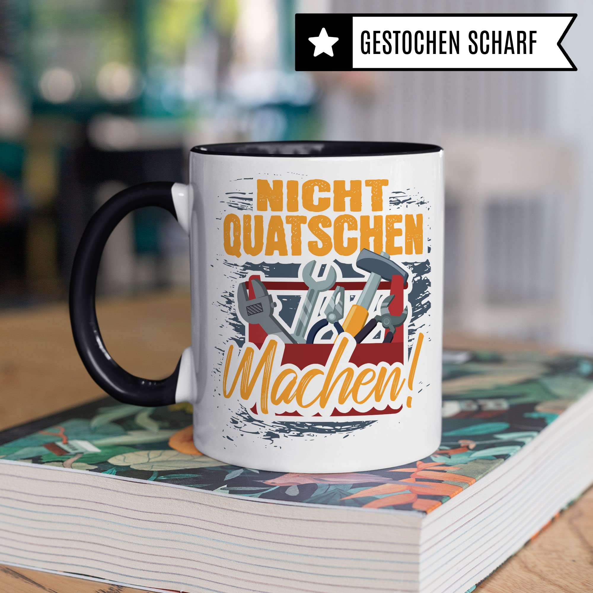 Handwerker Tasse, Werkstatt Spruch lustig, Männer Kaffeetasse Geschenkidee, Bauarbeiter Kaffeebecher, Bastler Becher, Humor Witz Geschenk für Heimwerker