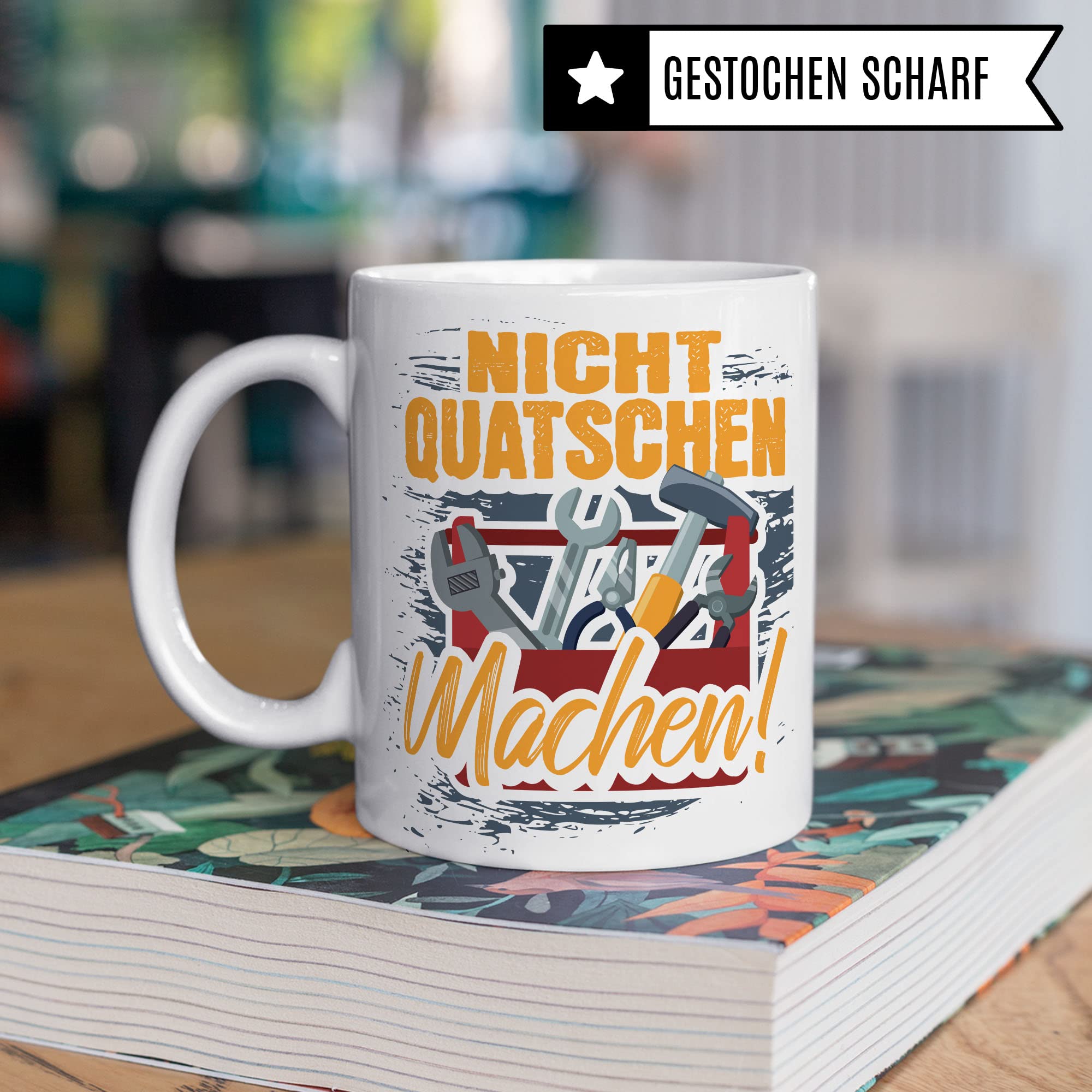 Handwerker Tasse, Werkstatt Spruch lustig, Männer Kaffeetasse Geschenkidee, Bauarbeiter Kaffeebecher, Bastler Becher, Humor Witz Geschenk für Heimwerker