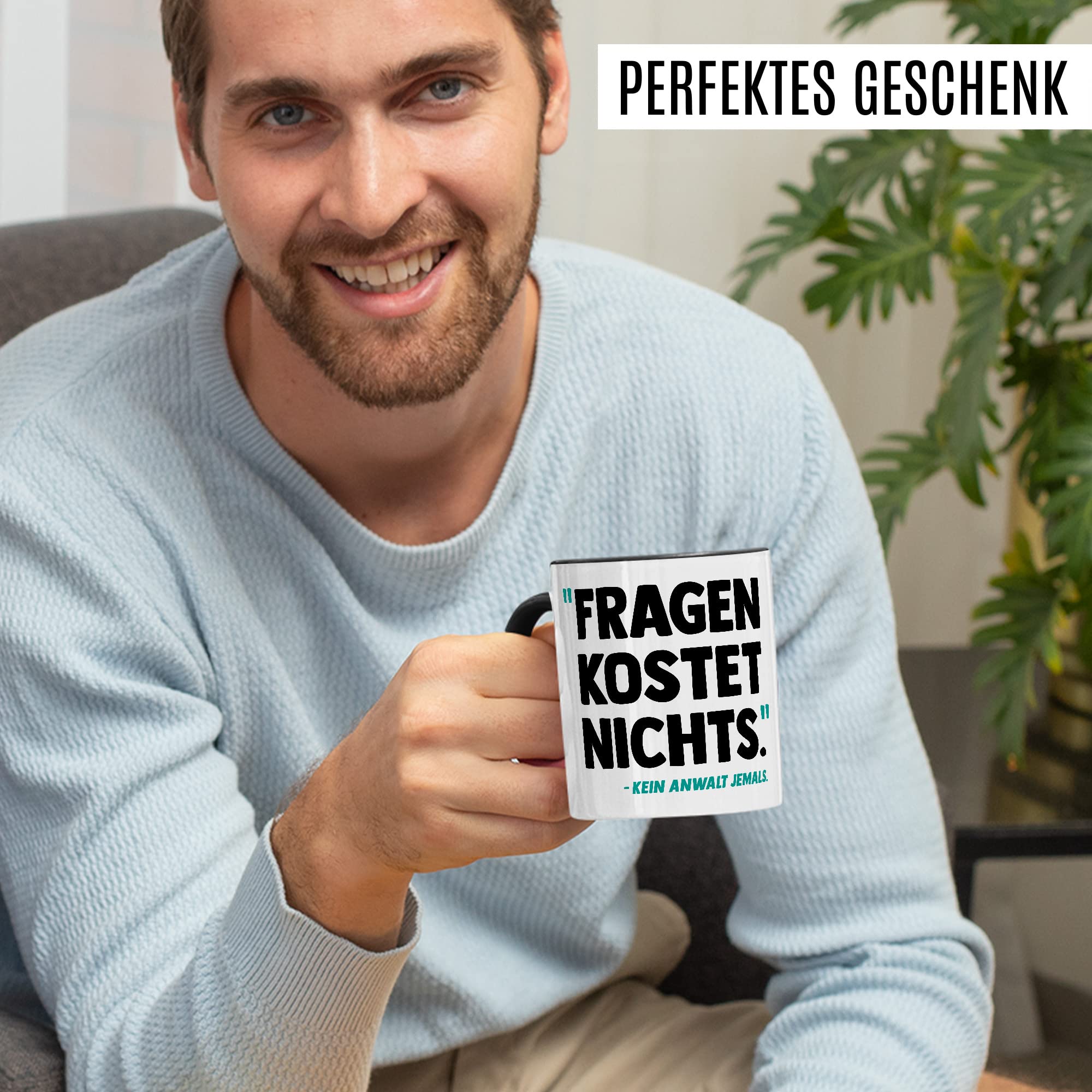 Tasse Anwalt Geschenk, Fragen kostet nichts Geschenkidee Jurastudent Jura Kaffee-Becher Tasse mit Spruch lustig Kaffeetasse Teetasse angehender Anwalt Studium Anwältin Staatsanwalt