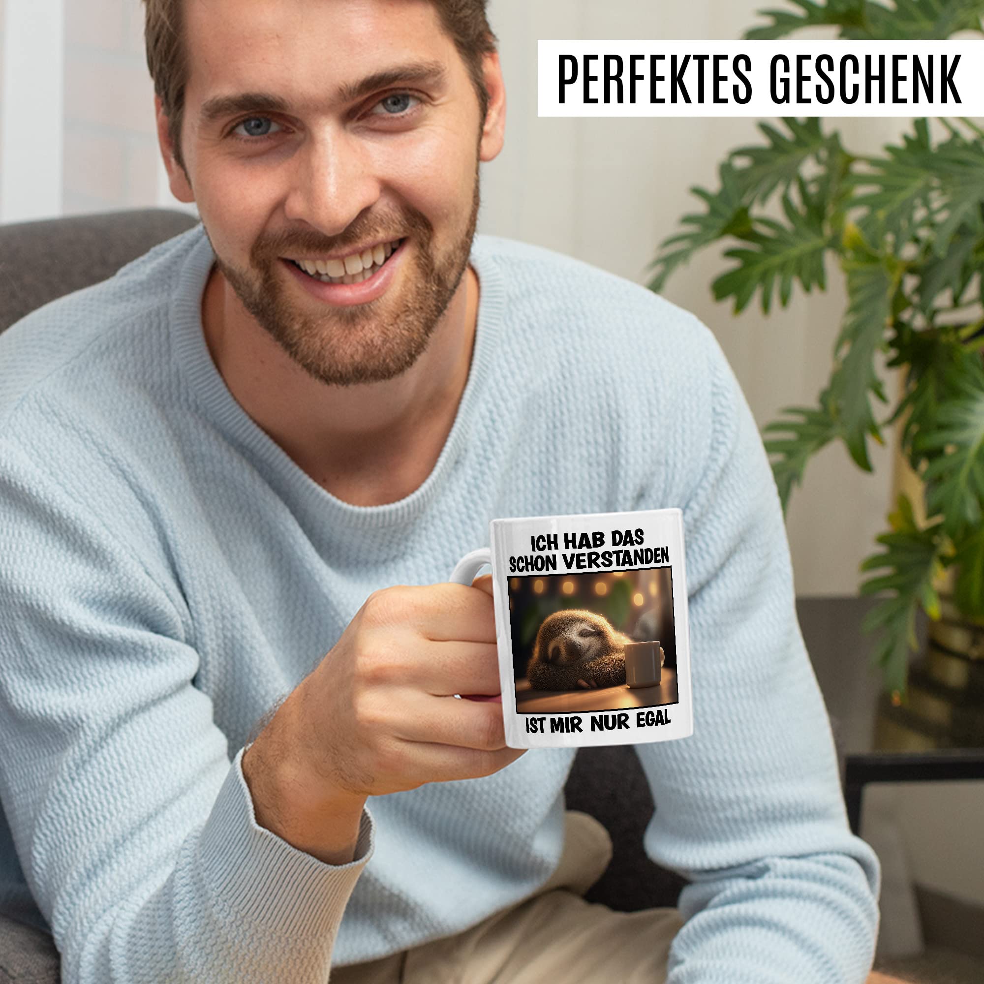 Faultier Tasse Ist mir Egal Geschenk Humor Kaffeetasse mit lustigen Spruch Büro Kaffeebecher Kollegin Geschenkidee Optimisten Teetasse