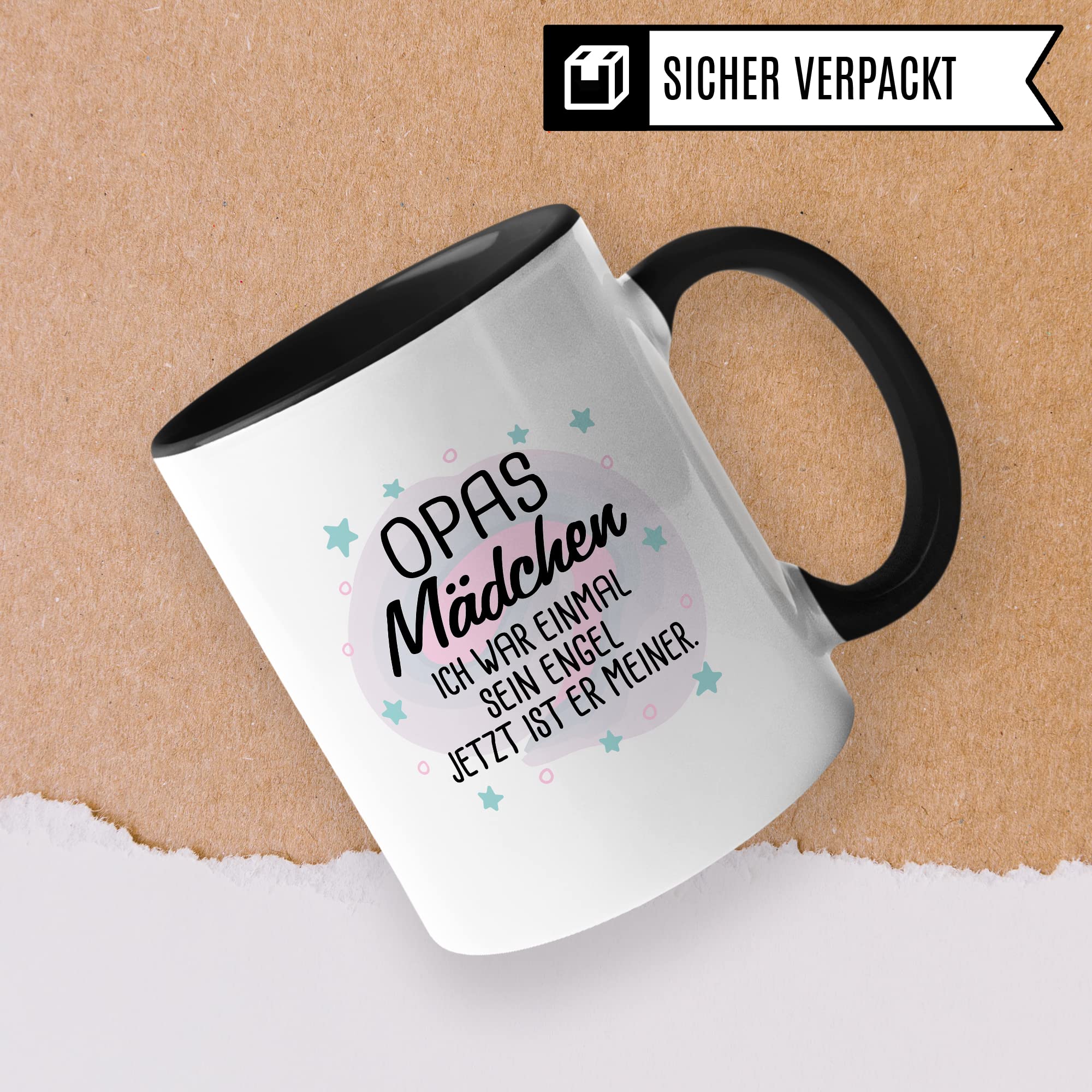 Tasse Opas Mädchen Geschenk, Opas Mädchen - Ich war einmal sein Engel - Jetzt ist er meiner Geschenkidee Enkelin Tod Großvater Trauer Kaffeetasse mit Spruch Kaffee-Becher