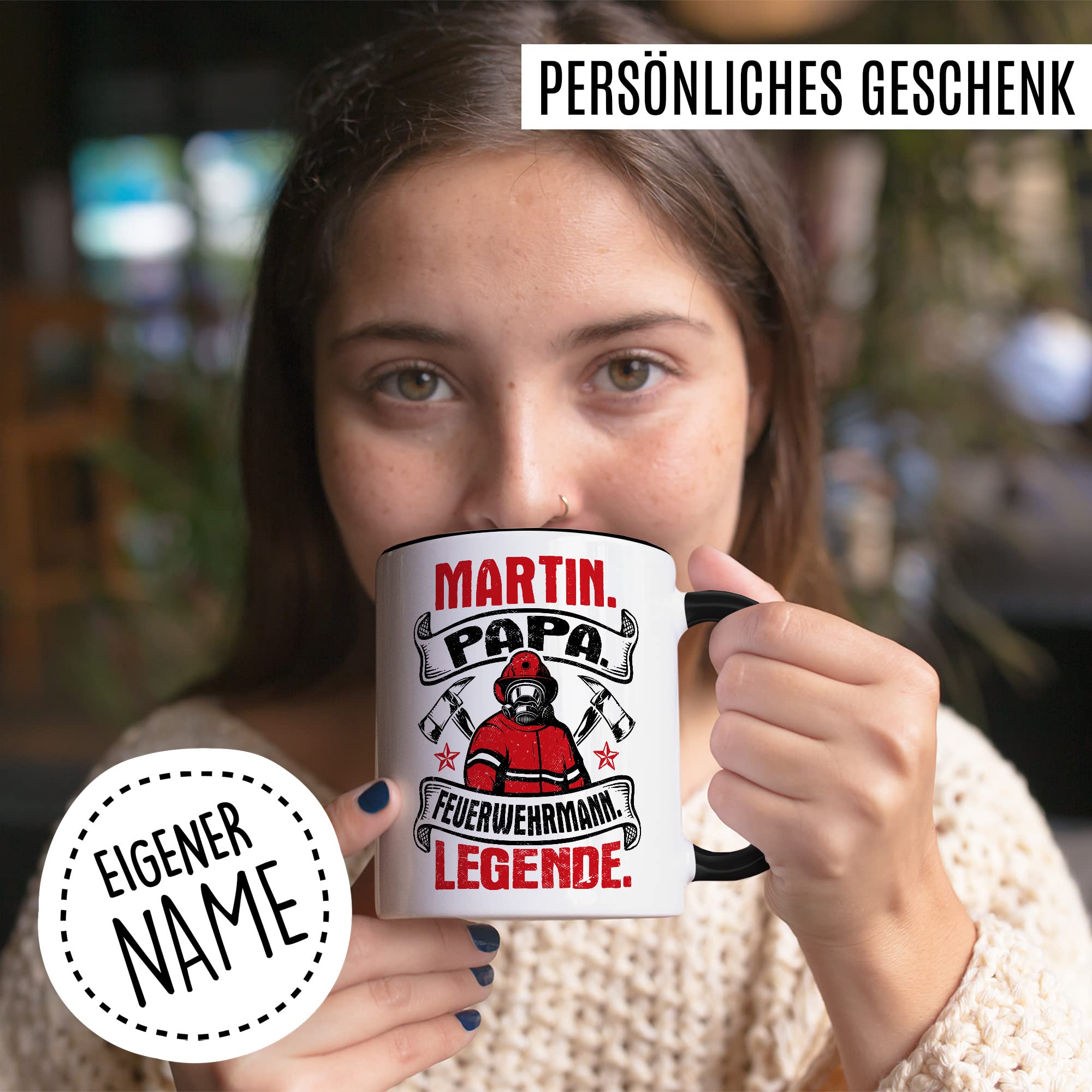 Feuerwehrmann Tasse Personalisierbar Geschenkidee Wunschname Kaffeetasse mit coolen Spruch Geschenk für Papa Vater Kaffeebecher Feuerwehr Becher