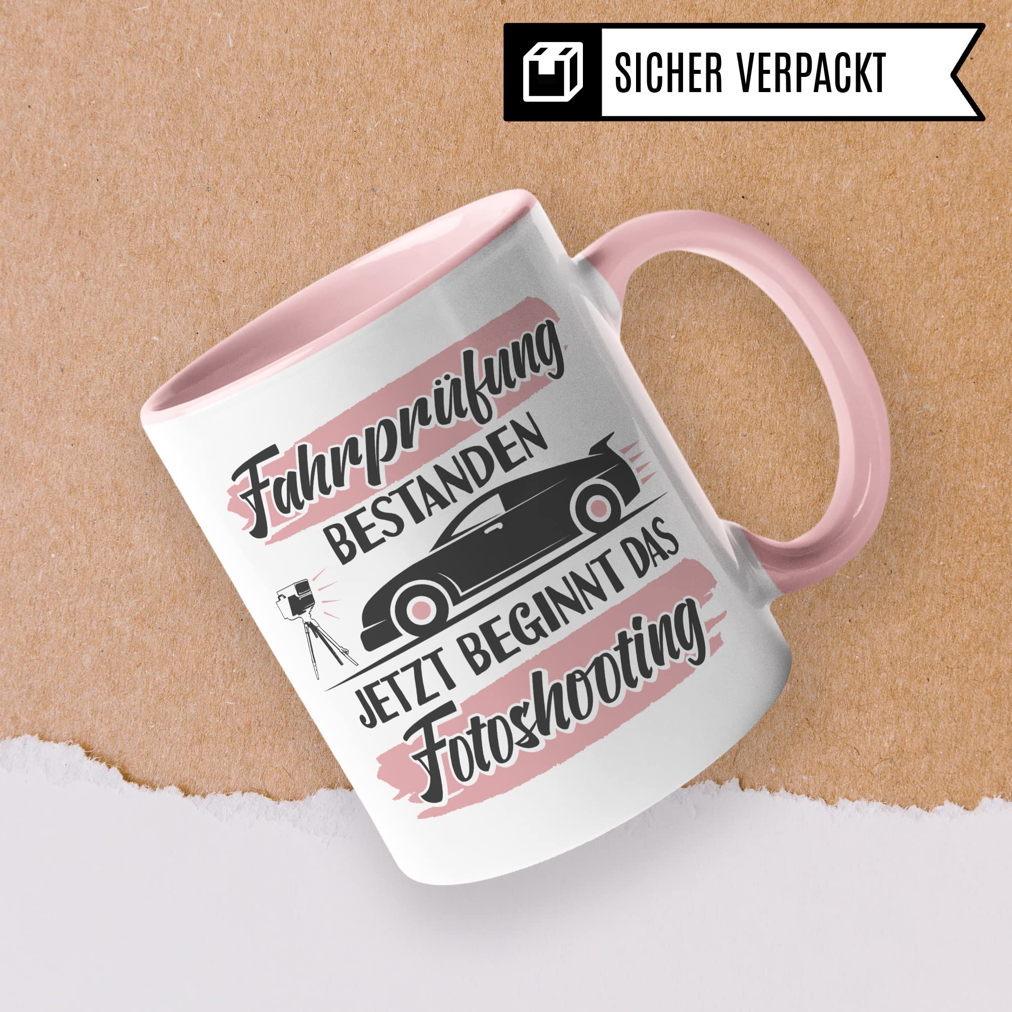 Führerschein Tasse lustig Führerschein bestanden Geschenk: Fotoshooting Glückwunsch Führerscheinprüfung Geschenkidee Frau Mädchen Deko Kaffeetasse Fahrprüfung lustig Kaffee-Becher