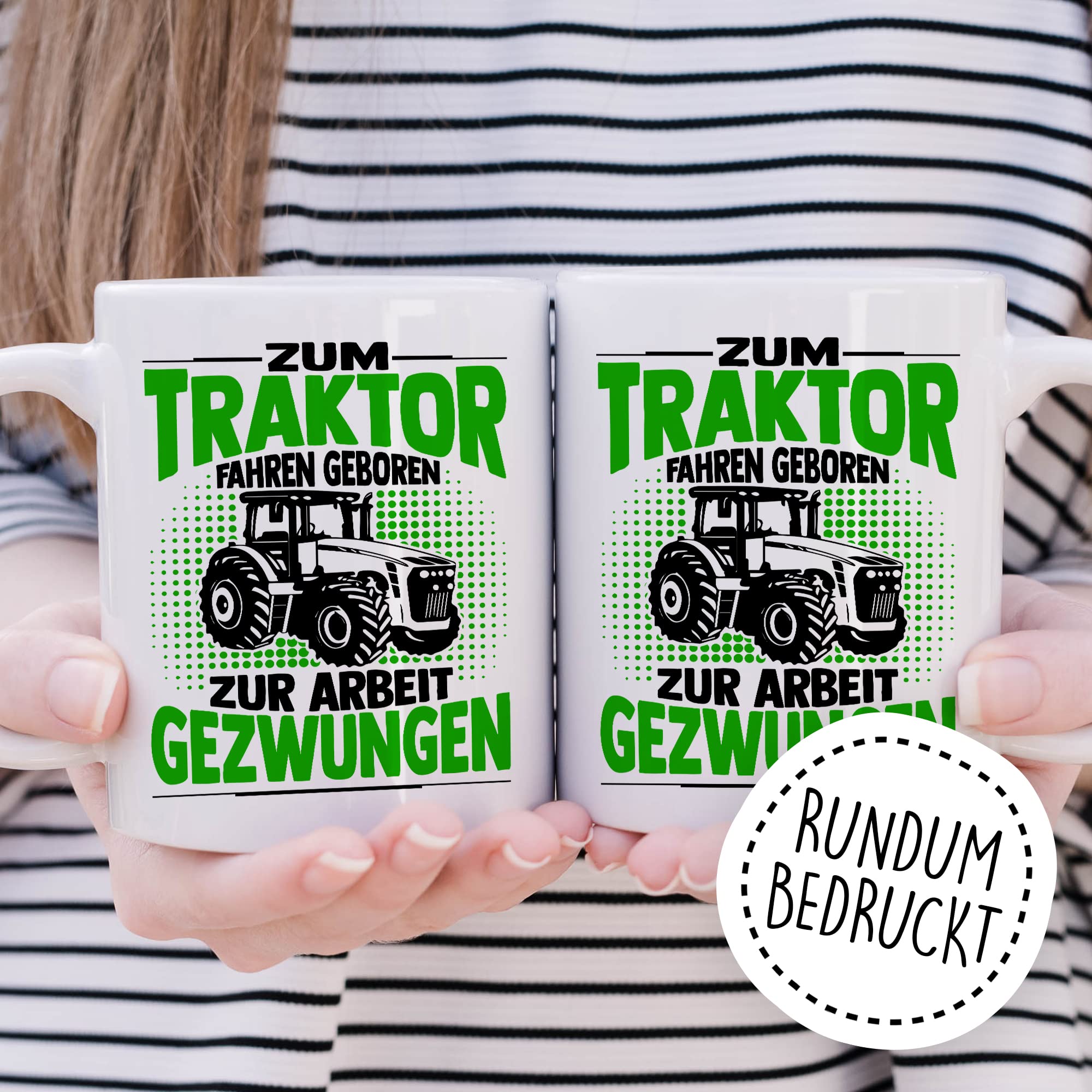 Bauer Tasse Geschenk, Zum Traktor fahren geboren - zur Arbeit gezwungen Geschenkidee Landwirt Kaffeetasse mit Spruch lustig Kaffee-Becher Witztasse Teetasse