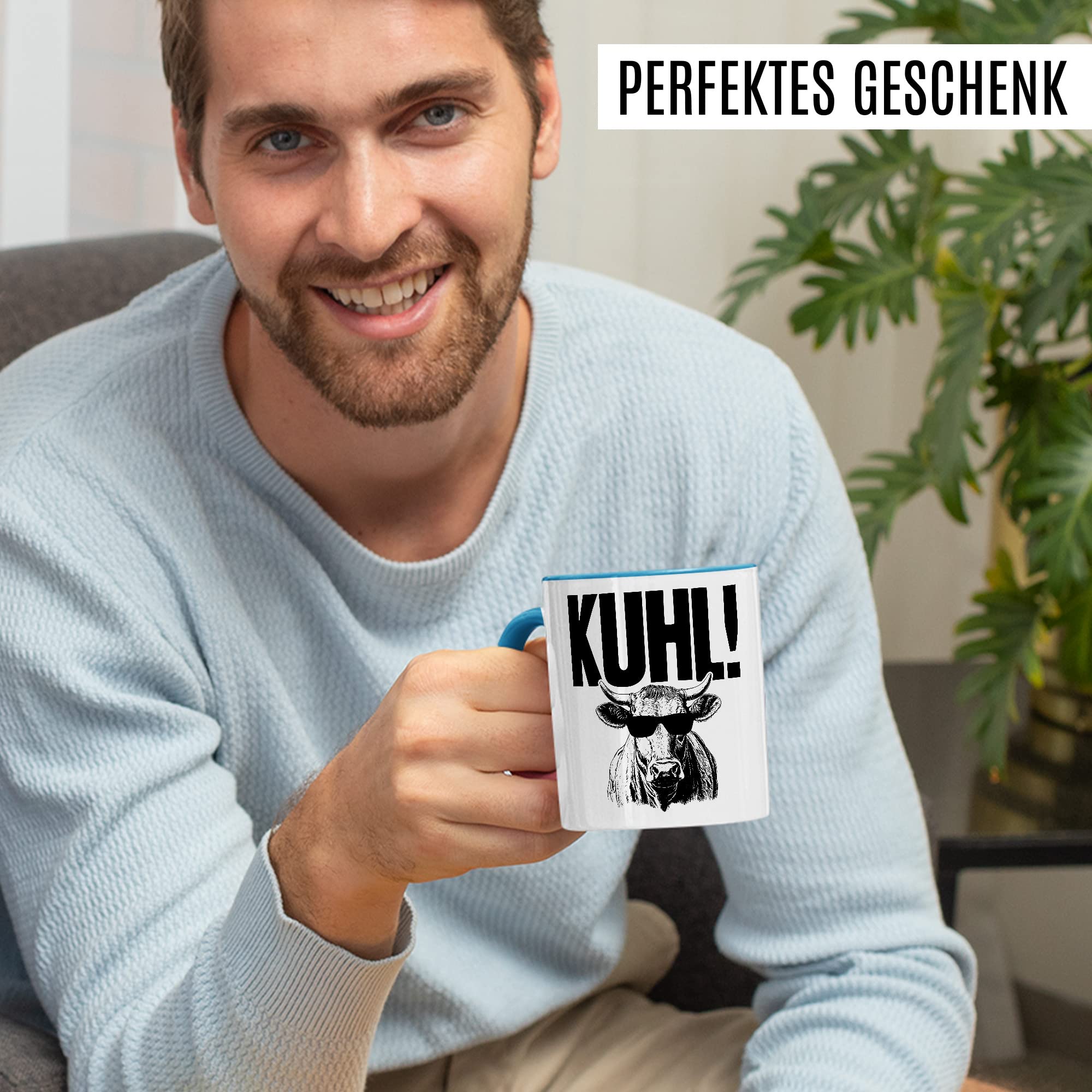 KUHL Tasse mit Spruch witzige Kaffeetasse mit Kuh Motiv Humor Geschenk Geschenkidee Kollegen Büro Kaffee-Becher lustig Freundin Kühe Sonnen Brille Cool Wortwitz Schreibfehler