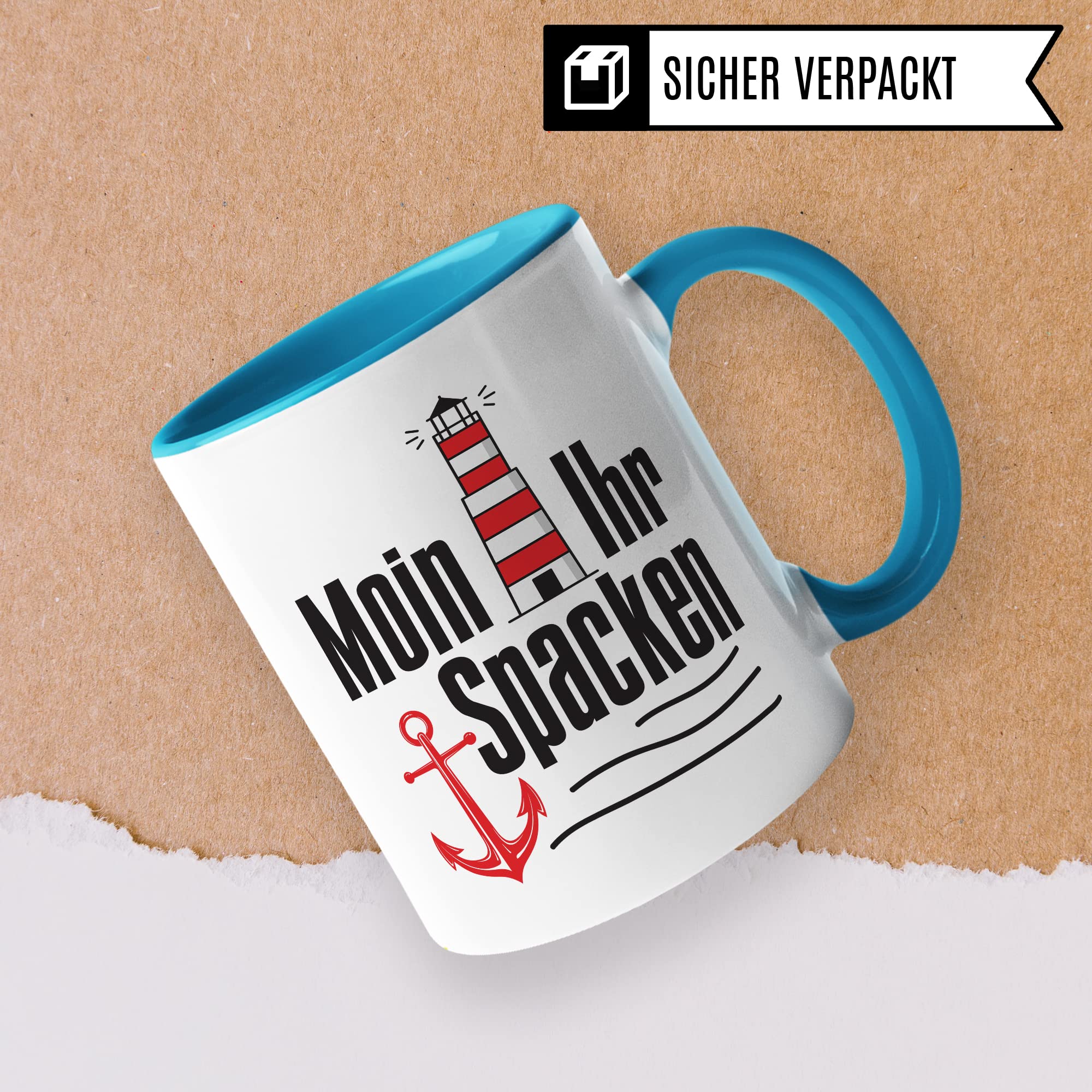 Moin ihr Spacken Tasse Kaffee-Tasse Geschenkidee für Norddeutsche Norddeutschland Meer Nordsee Ostsee Kaffeebecher