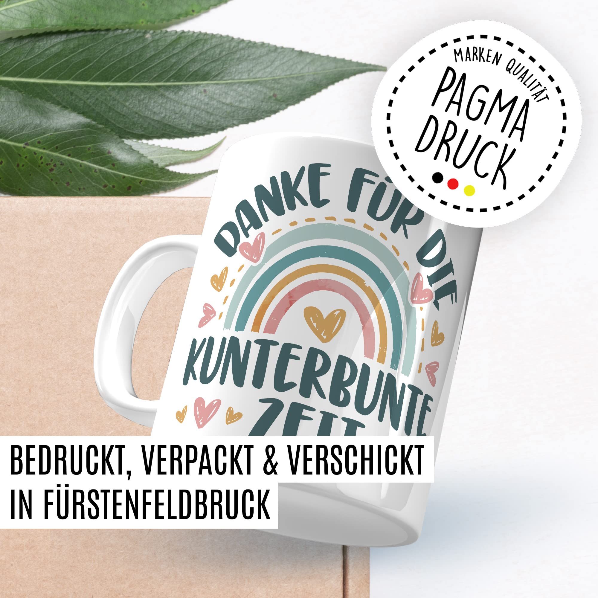 Tasse Dankeschön Erzieher, Danke für die kunterbunte Zeit Geschenk Geschenkidee Kaffeetasse mit Spruch Kaffee-Becher Lieblings-Mensch bedanken Dankesehr Dankbarkeit Erzieherin