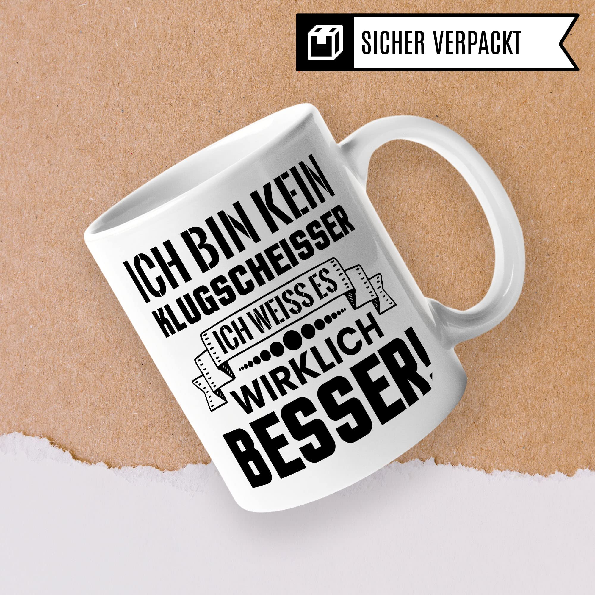 Klugscheisser Tasse, Kaffeetasse Geschenk für Besserwisser, Kaffebecher mit Spruch lustig, Teen Geschenk, Kaffeetasse Humor Witz Geschenk für Kollege, Kollegin Teetasse