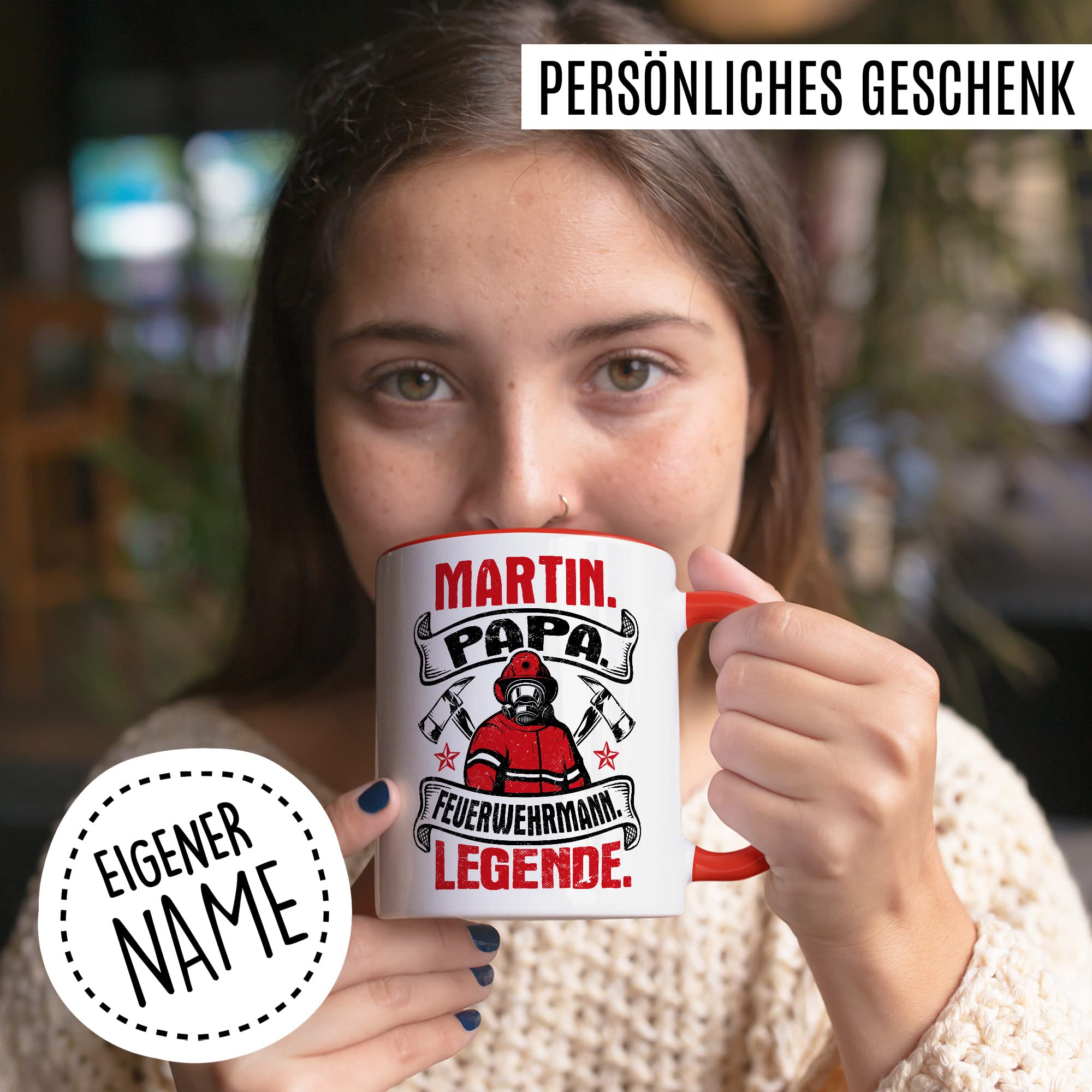 Feuerwehrmann Tasse Personalisierbar Geschenkidee Wunschname Kaffeetasse mit coolen Spruch Geschenk für Papa Vater Kaffeebecher Feuerwehr Becher