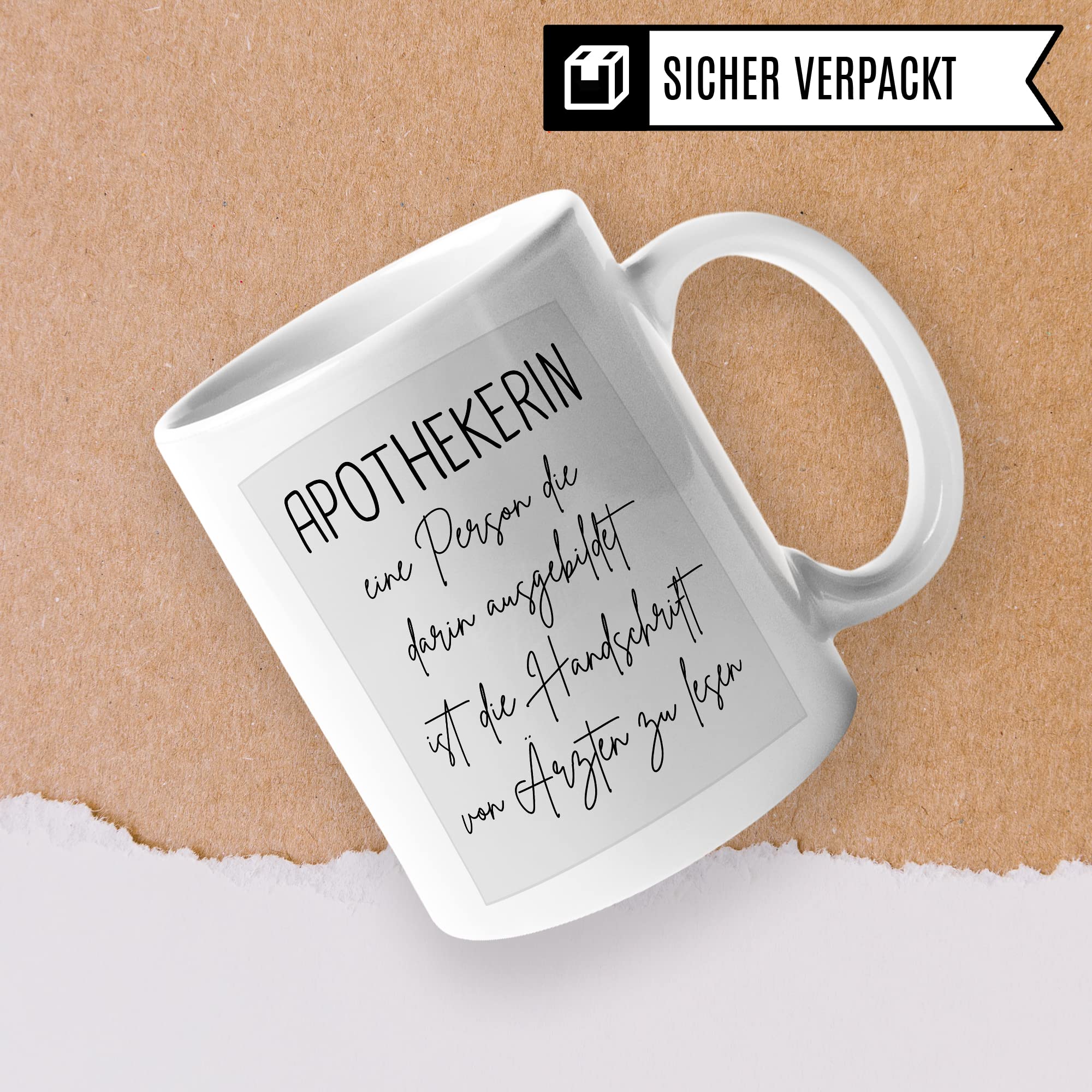 Apotheker Tasse Kaffeetasse lustig Apotheke Kaffee-Becher Humor Pharmazie Pharmazeut Geschenk Geschenkidee Kollege Witz Meme Pharma Arzt Handschrift Ausgebildet lesen