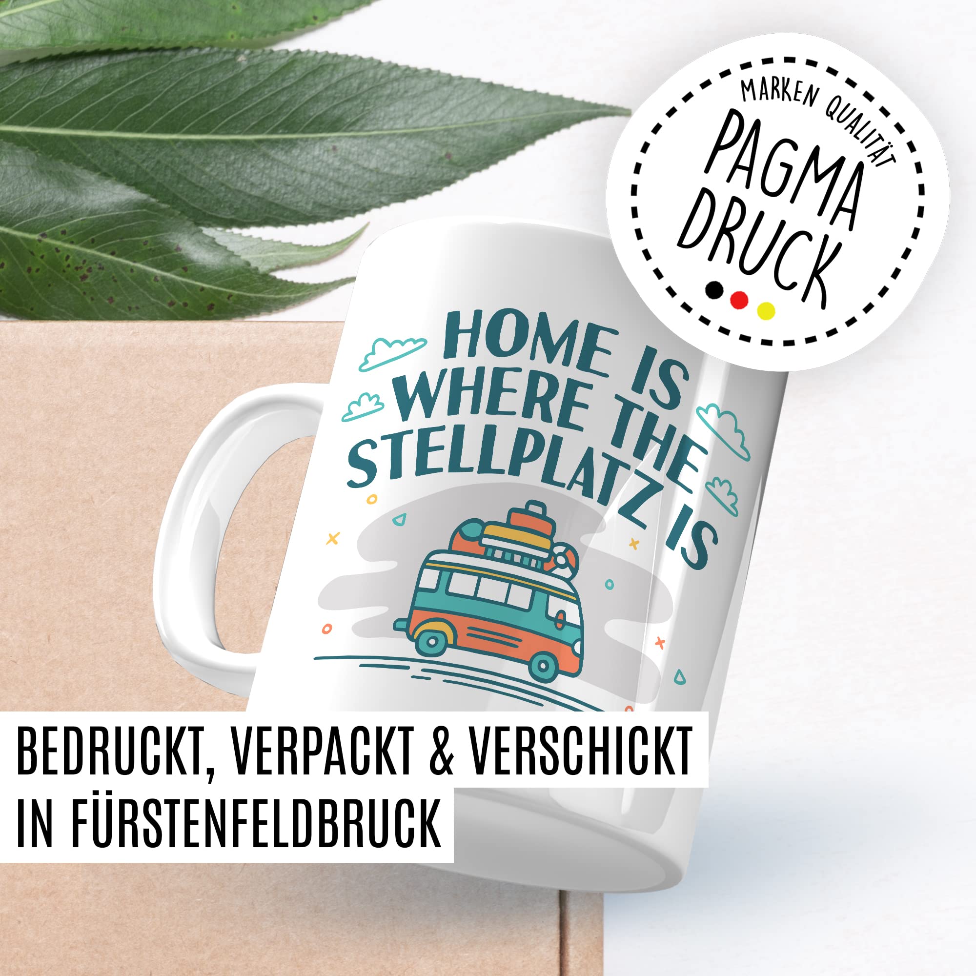 Wohnmobil Tasse Wohnwagen Kaffeetasse Camping Geschenk Camper Kaffee-Becher Stellplatz Geschenkidee Outdoorfans Camperin Campingvan Zeltplatz Campingwagen Campingplatz Zelten Home is Zuhause