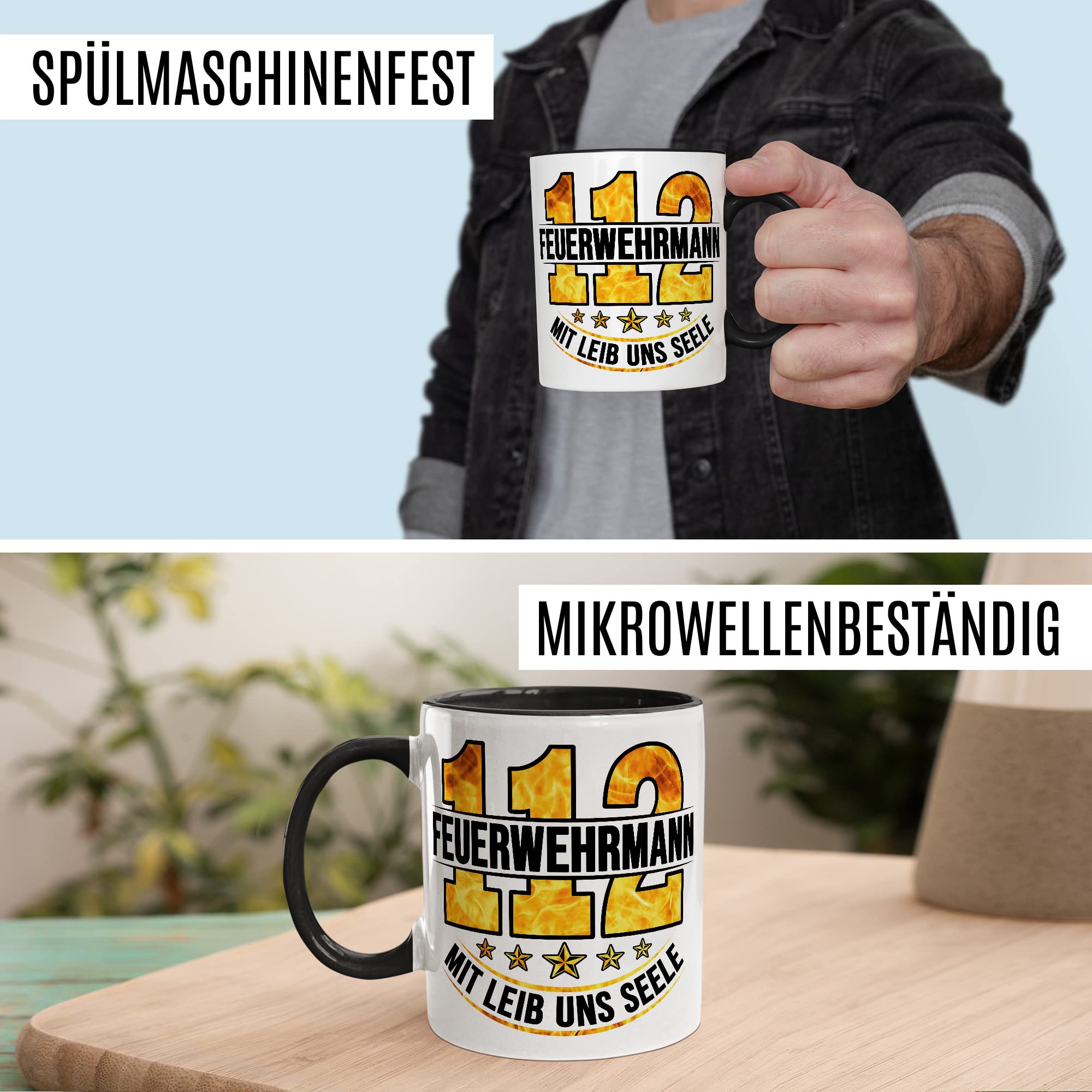 Feuerwehrmann Tasse 112 Geschenkidee Kaffeetasse mit Spruch Geschenk für Freiwillig Feuerwehr Kaffeebecher Feuerwehrauto Becher