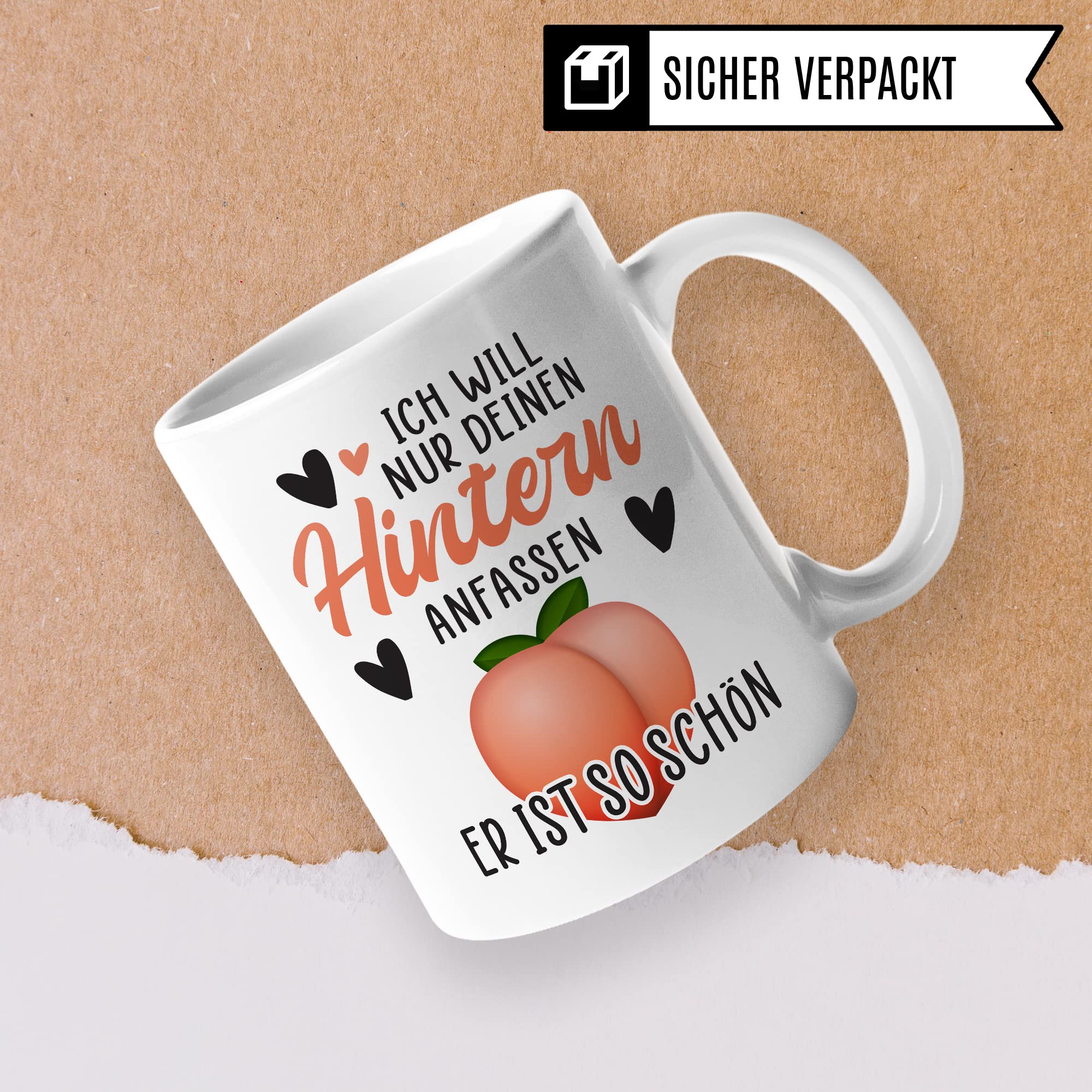 Hintern Tasse Freundin Geschenk Kaffeetasse Freund Popo Kaffee-Becher lustiges Geschenk Beziehung Geschenkidee Humor Ich will deinen Hintern anfassen Spruch Zeichnung