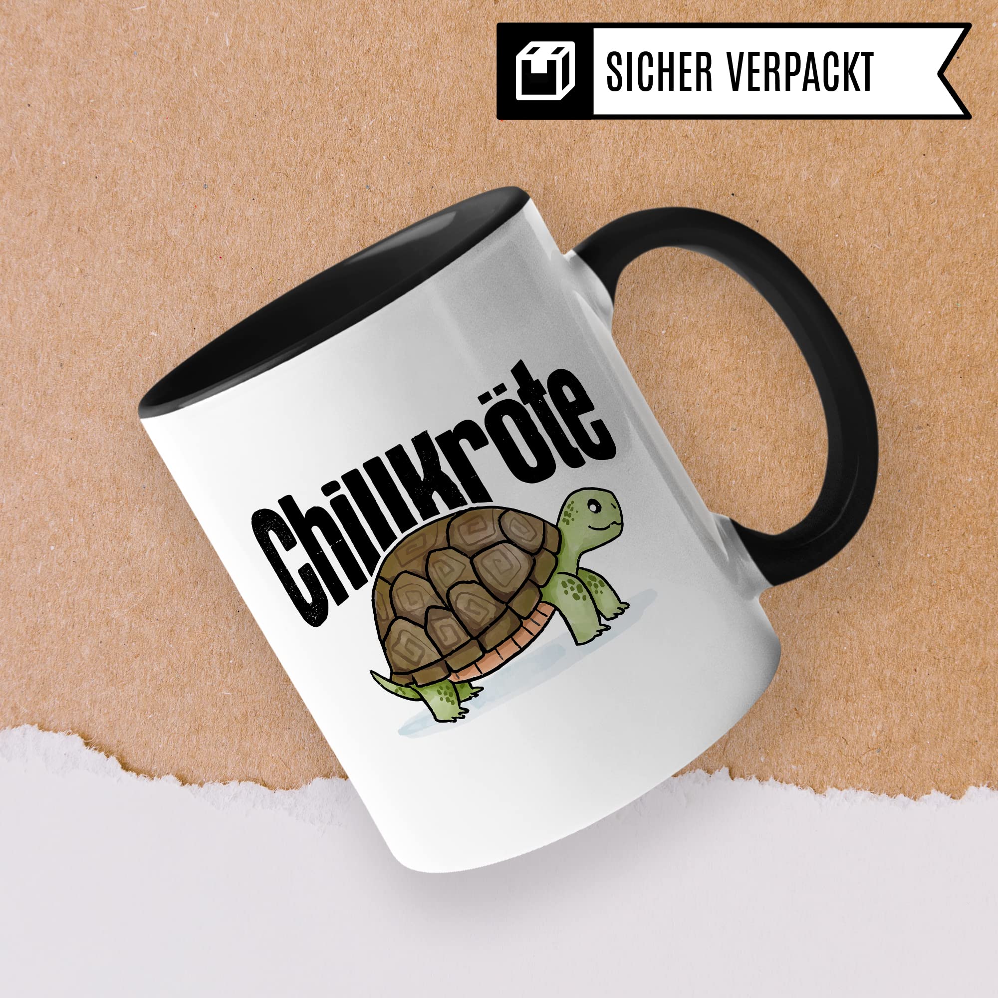 Chillkröte Tasse lustige Kaffeetasse mit Spruch Kaffee-Becher witzig Schildkröte Teetasse Humor Faulpelz Tasse