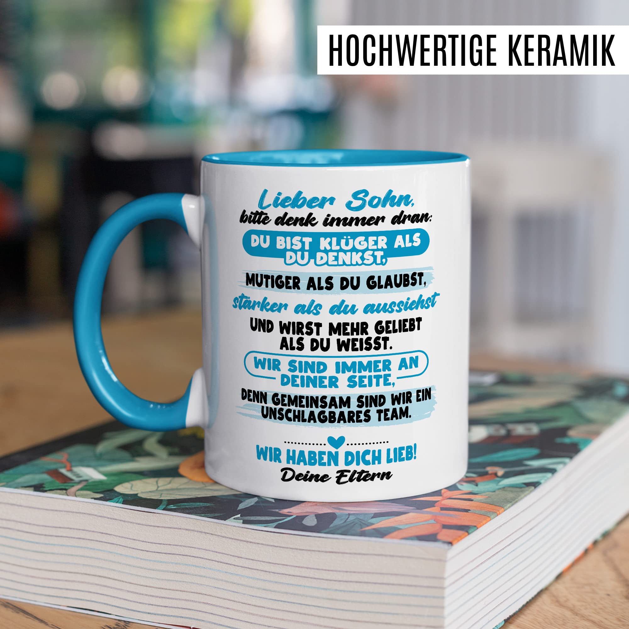 Sohn Auszug Tasse Einweihungsgeschenk Kaffeetasse Eltern ausziehen Kaffee-Becher Vater Mutter Geschenk eigene Wohnung Geschenkidee Umzug Kind Wir haben dich Lieb Spruch