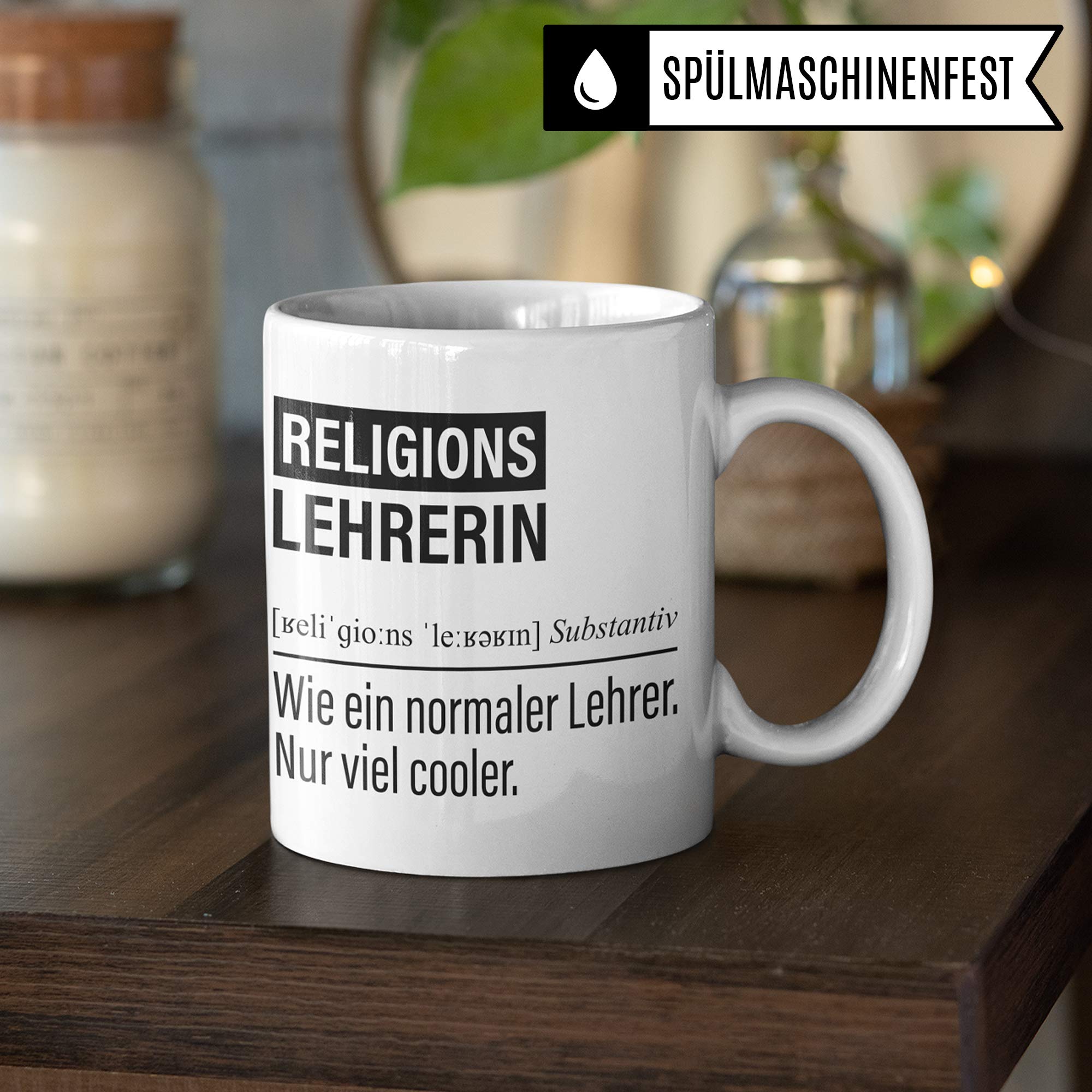 Religionslehrerin Tasse, Geschenk für Religions-Lehrerin, Kaffeetasse Geschenkidee Lehrerin, Kaffeebecher Lehramt Schule Religion Unterricht Witz