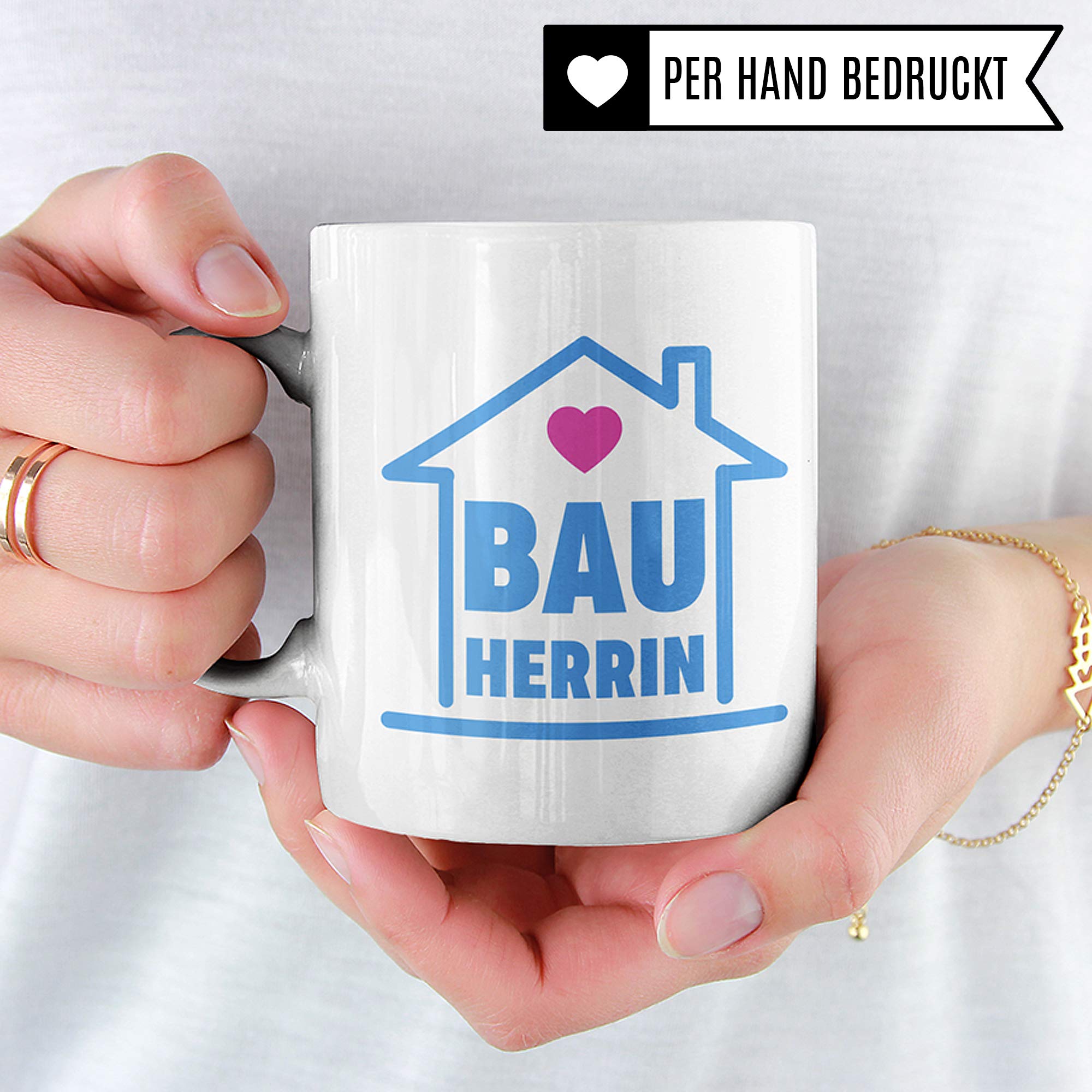 Pagma Druck Bauherrin Tasse, Mitbringsel Geschenke zum Richtfest, Becher Einweihungsfeier Einweihung Bauherr Frau, Geschenkideen zum Richtfest, Baustelle Häuslebauer Hausbau Humor