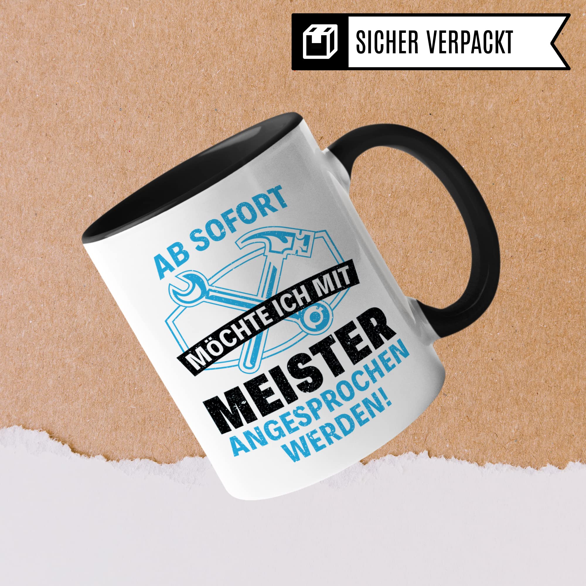 Meister Tasse Geschenk zur Meisterprüfung Industriemeister Geschenk Kfz Meister Kaffeebecher Kaffeetasse Humor Witz Geschenkidee für Meisterlehre Handwerksmeister Becher