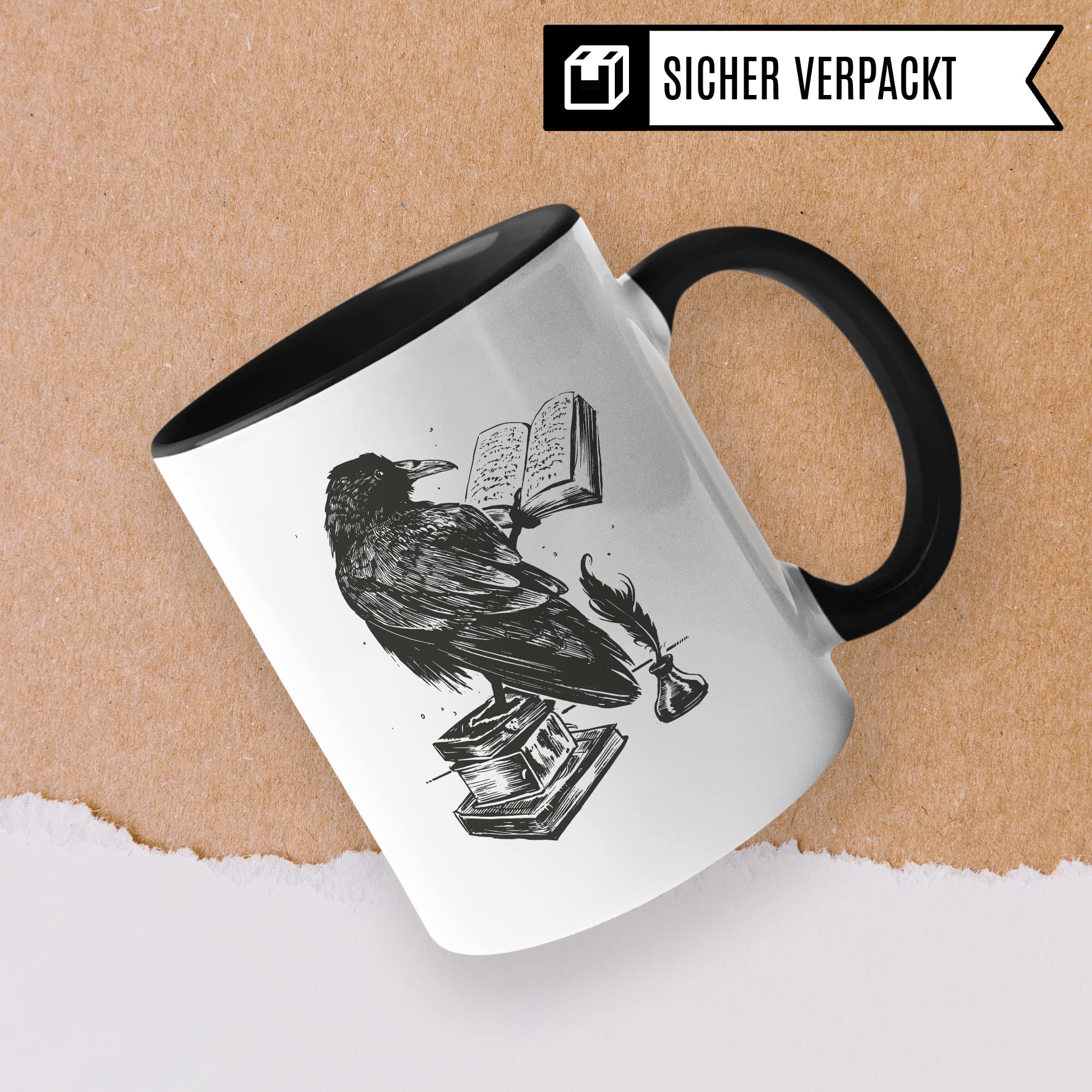 Bücher Tasse Raben Kaffeetasse Geschenk Bücherwurm Lesen Kaffee-Becher Leseratte Teetasse Geschenk Buch Bücherfan Geschenkidee Fantasy