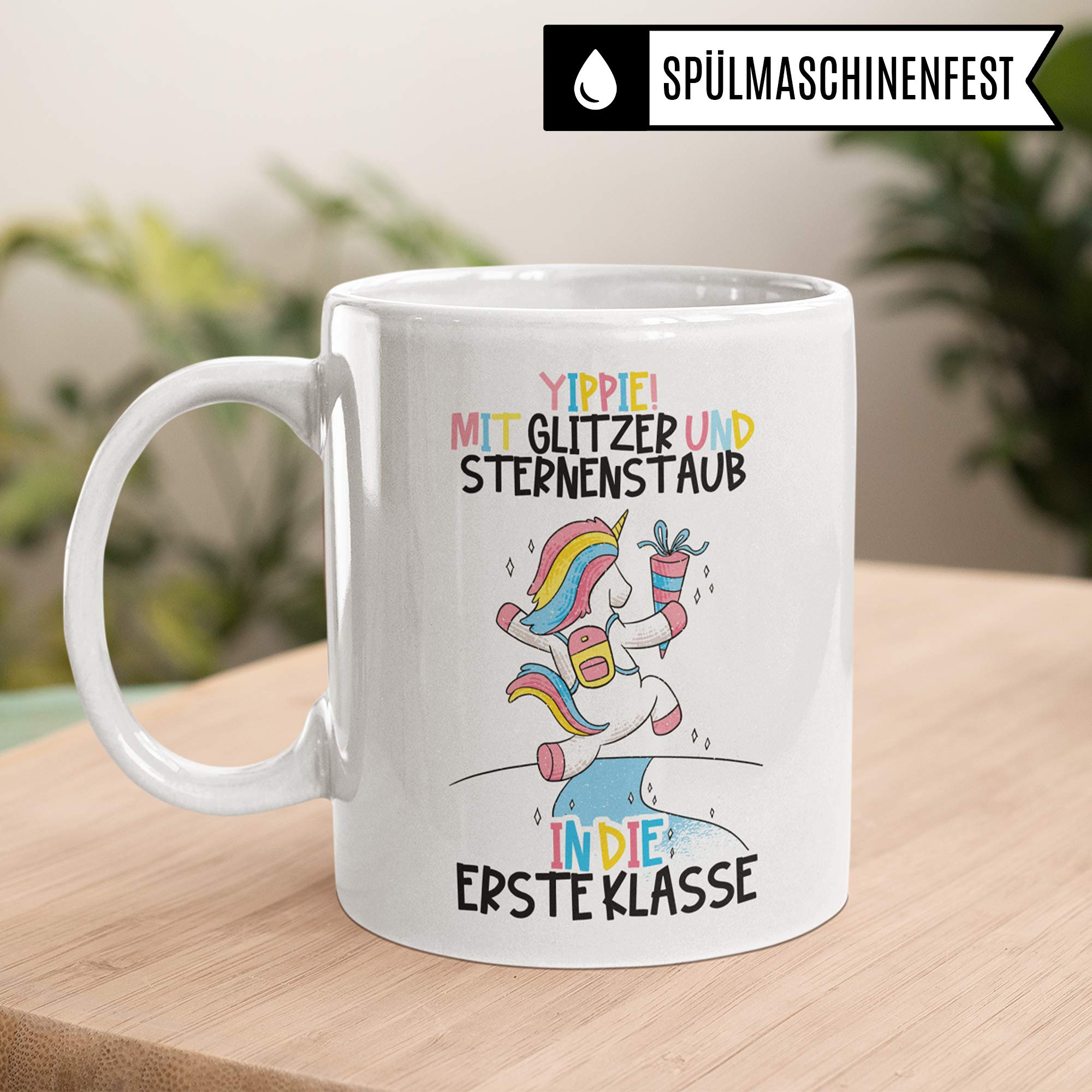 Pagma Druck Tasse Einschulung, Geschenk zur Einschulung Mädchen, Schulbeginn Schulanfang Mädchen Becher, Schulkind Mädchen, Erster Schultag Deko Teetasse Einschulungsgeschenke Einhorn