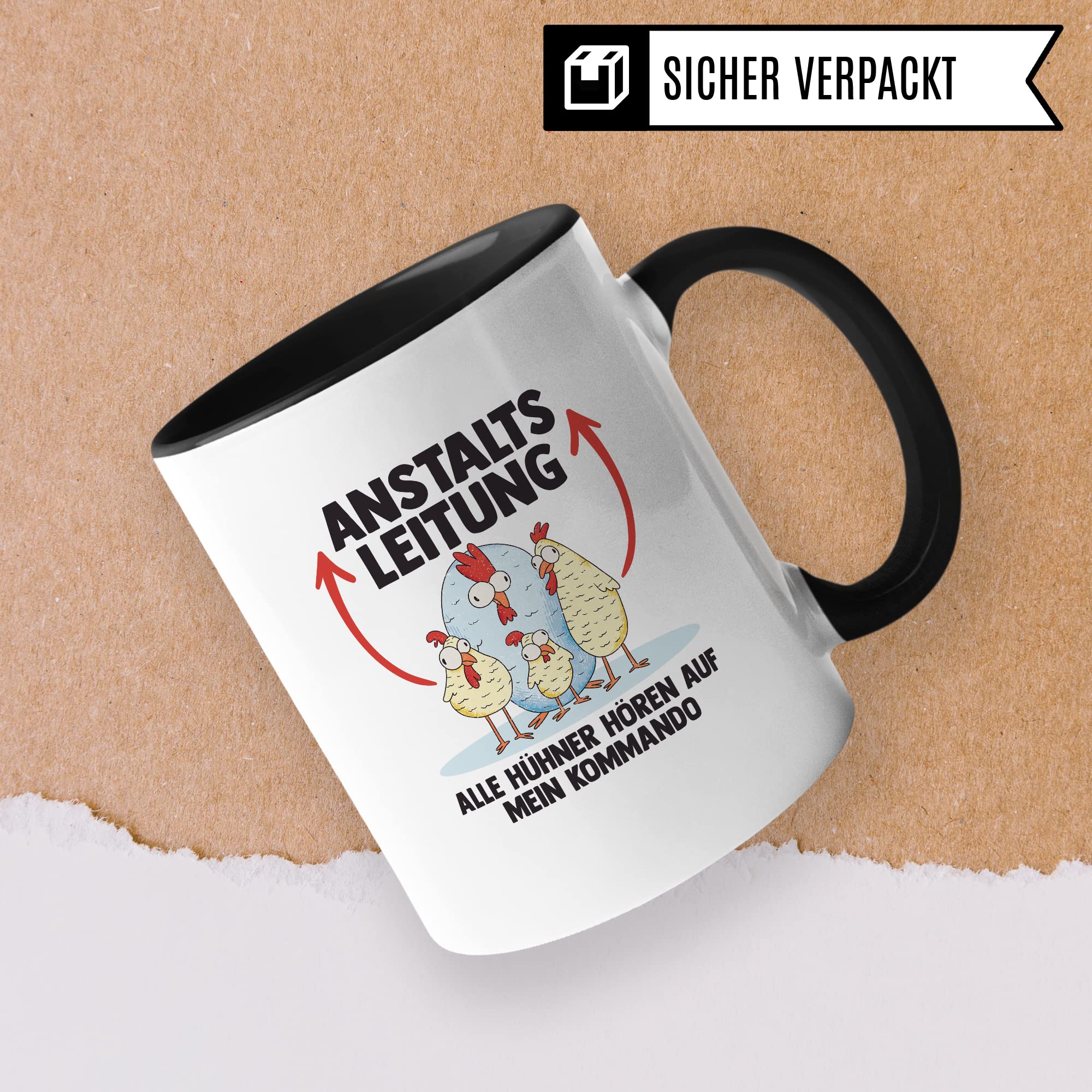 Hühner Tasse Huhn Kaffeetasse Anstaltsleitung Kaffee-Becher Hühnerhalter Geschenk Hühnerbesitzer Geschenkidee Lustig Humor Spruch