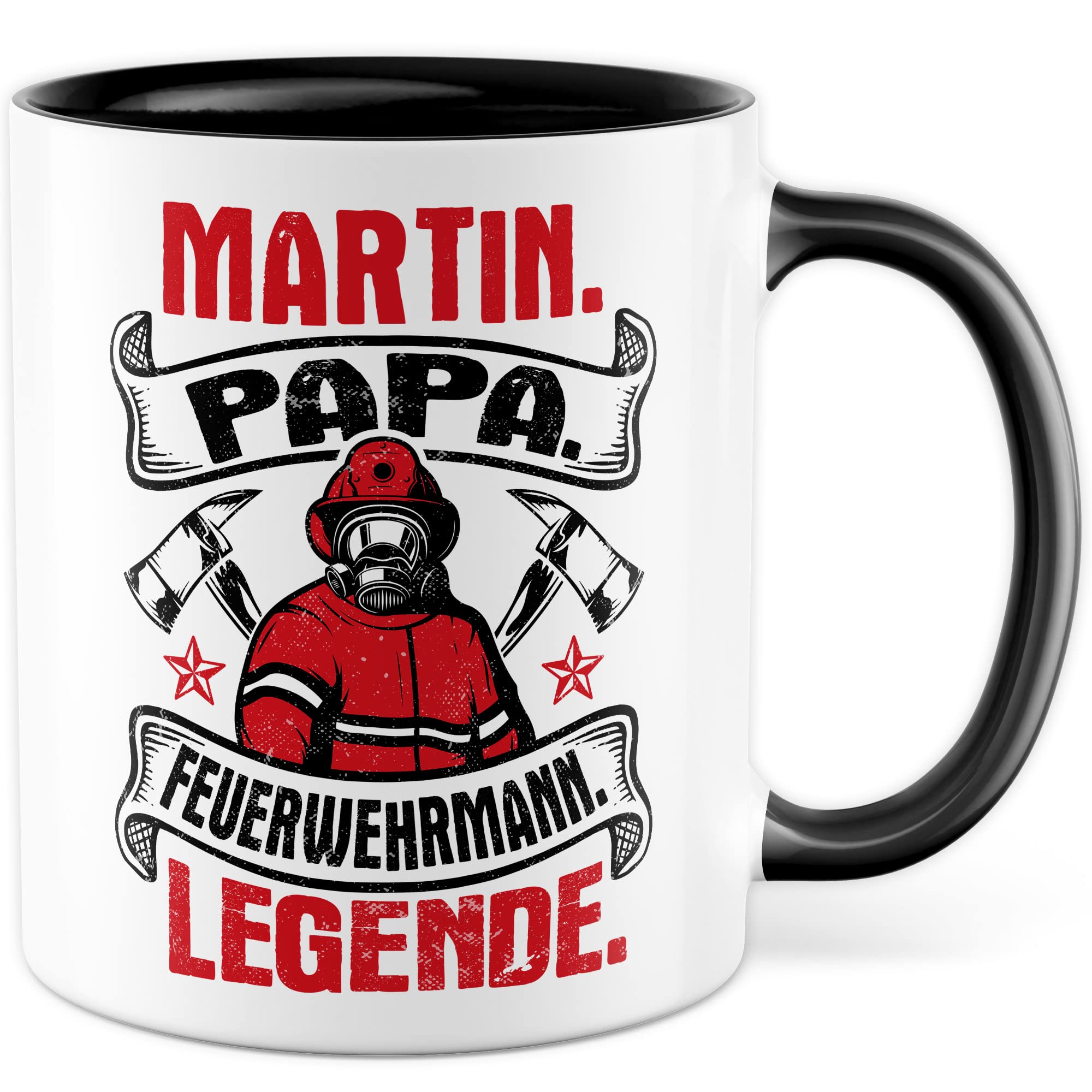 Feuerwehrmann Tasse Personalisierbar Geschenkidee Wunschname Kaffeetasse mit coolen Spruch Geschenk für Papa Vater Kaffeebecher Feuerwehr Becher