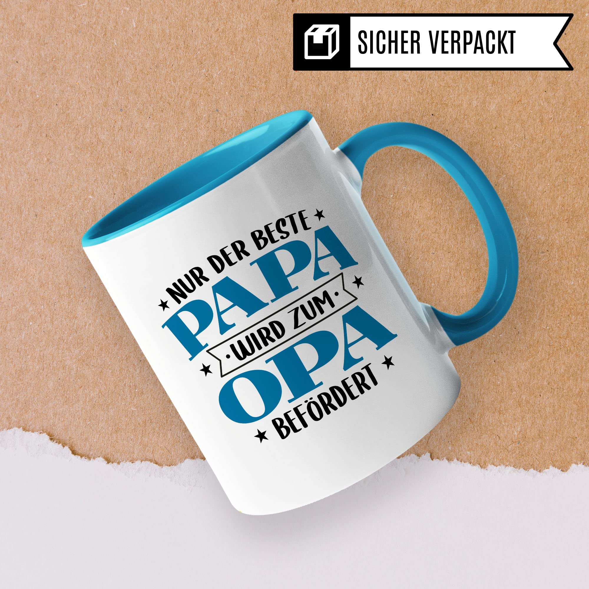 Tasse Opa, Nur der beste Papa wird zum Opa befördert Kaffeetasse mit Spruch lustig Kaffee-Becher Vater Geschenk Geschenkidee Großvater Geburt Teetasse