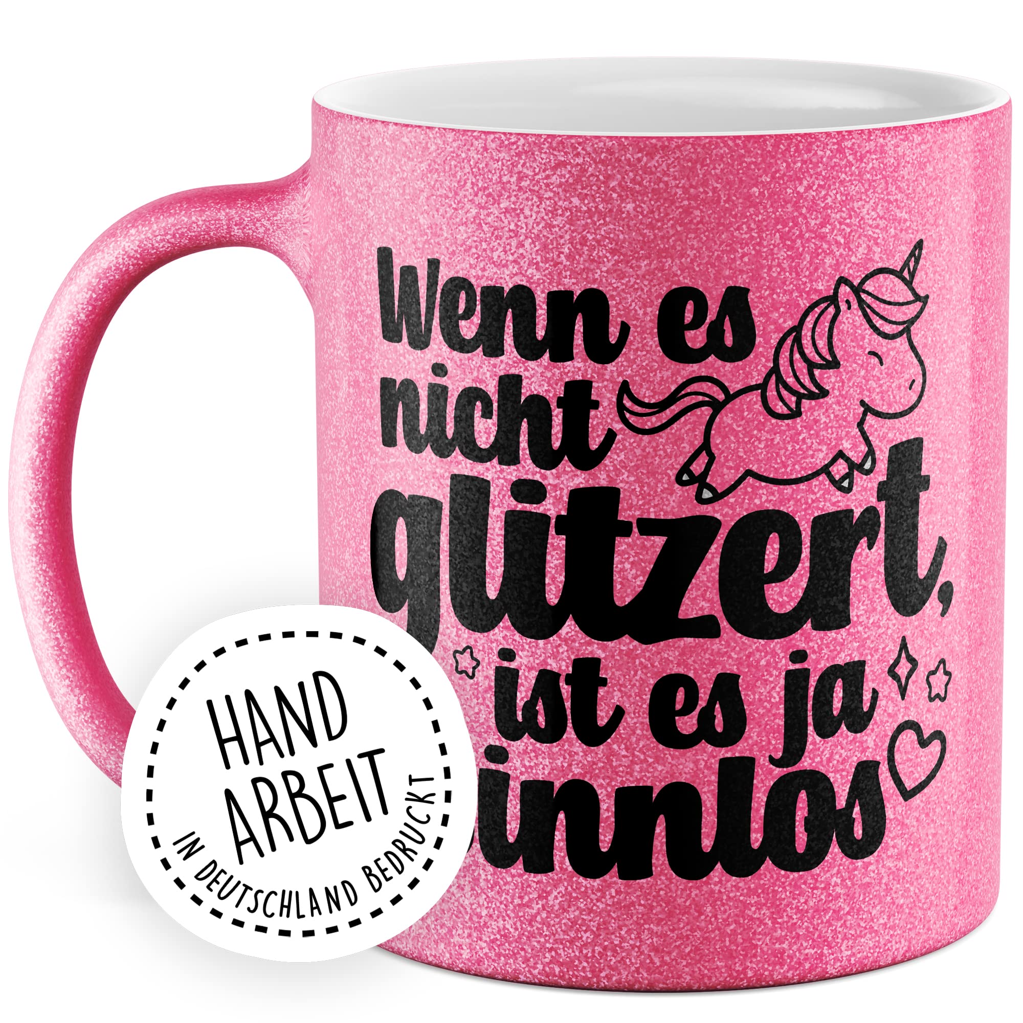 Glitzer-Tasse Geschenk,Wenn es nicht glitzert, ist es sinnlos Kaffeetassse Einhorn Kaffee-Becher mit Spruch lustig Geschenkidee Humor Teetasse mit Glitzer