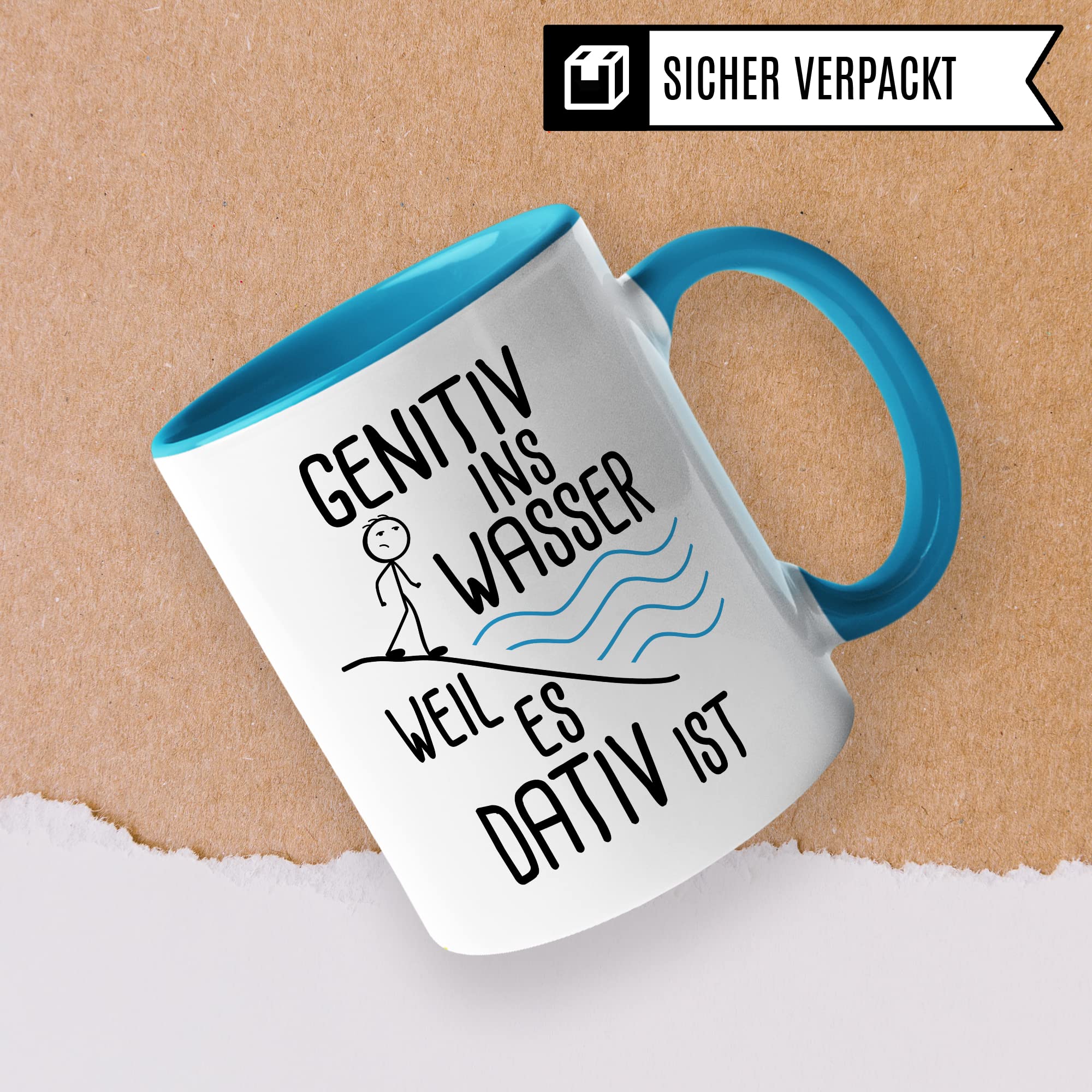 Grammatik Tasse, Genitiv ins Wasser weil es Dativ ist Geschenk Kaffee-Becher Geschenkidee Lehrer Tasse mit Spruch lustig Grammatik Deutsch Dativ Genitiv Kaffeetasse Teetasse Germanist