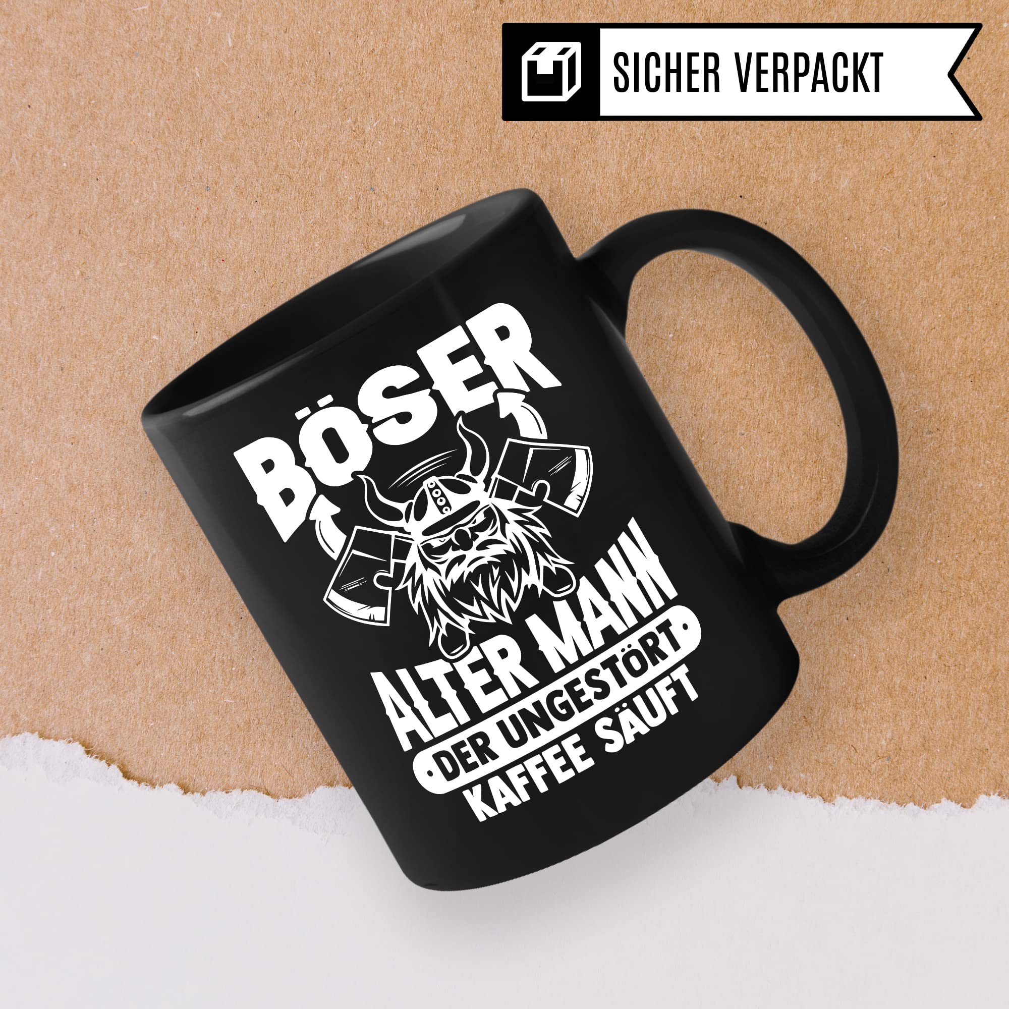 Tasse alter Mann, Böser alter Mann der ungestört Kaffee säuft Kaffee-Becher Geschenk Geschenkidee für alte Männer Papa Opa Kaffeetasse Wikinger-Motiv Tasse mit Spruch lustig