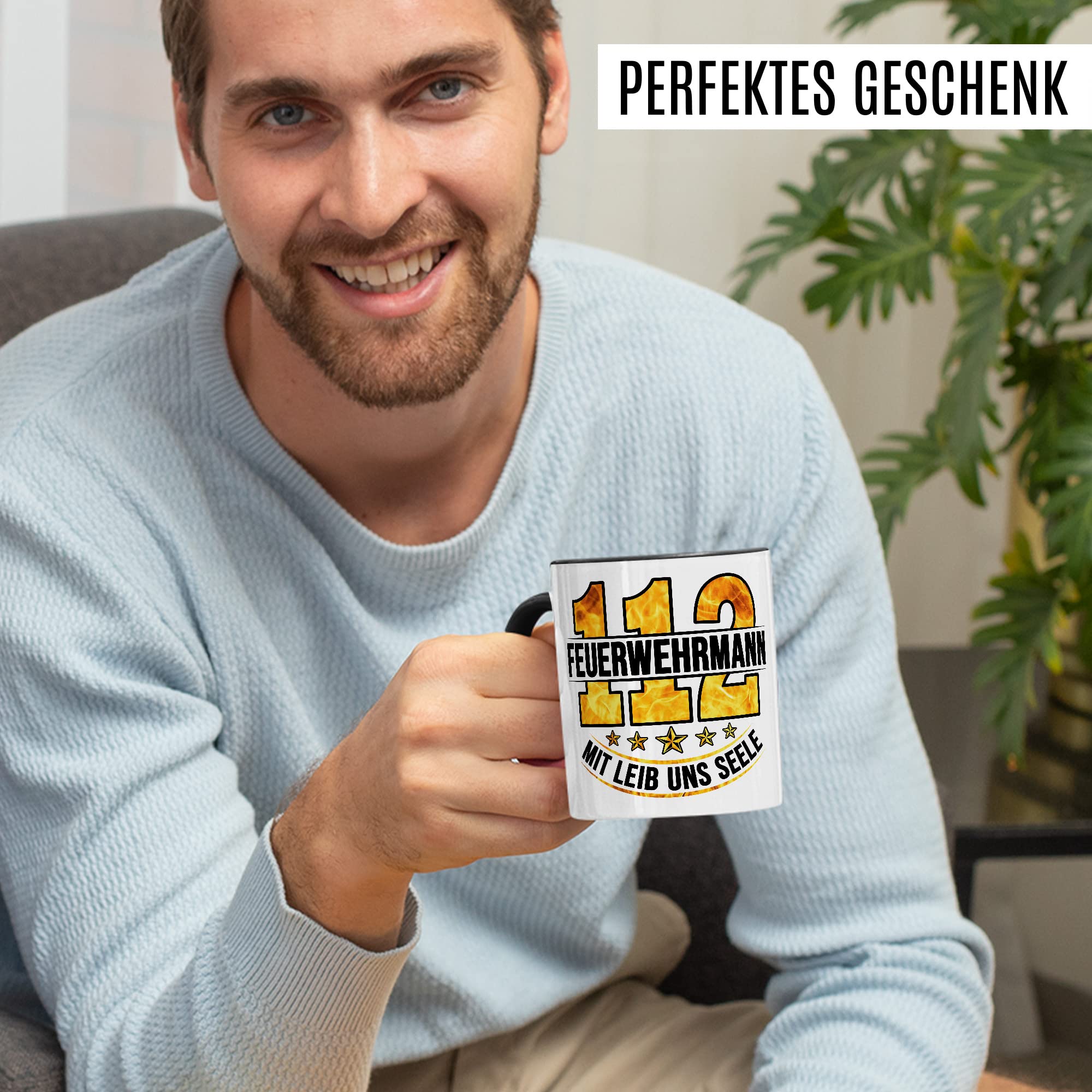 Feuerwehrmann Tasse 112 Geschenkidee Kaffeetasse mit Spruch Geschenk für Freiwillig Feuerwehr Kaffeebecher Feuerwehrauto Becher