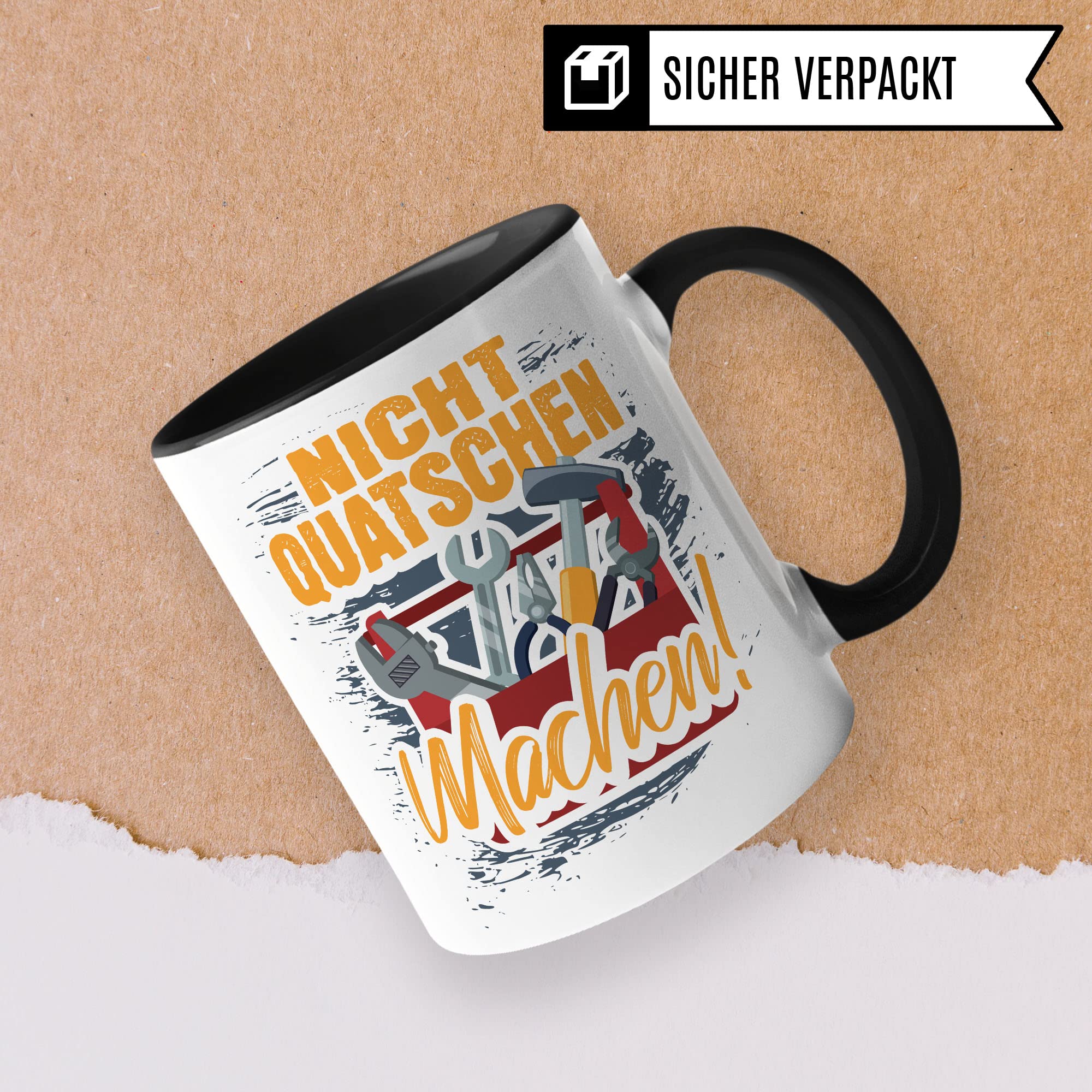 Handwerker Tasse, Werkstatt Spruch lustig, Männer Kaffeetasse Geschenkidee, Bauarbeiter Kaffeebecher, Bastler Becher, Humor Witz Geschenk für Heimwerker