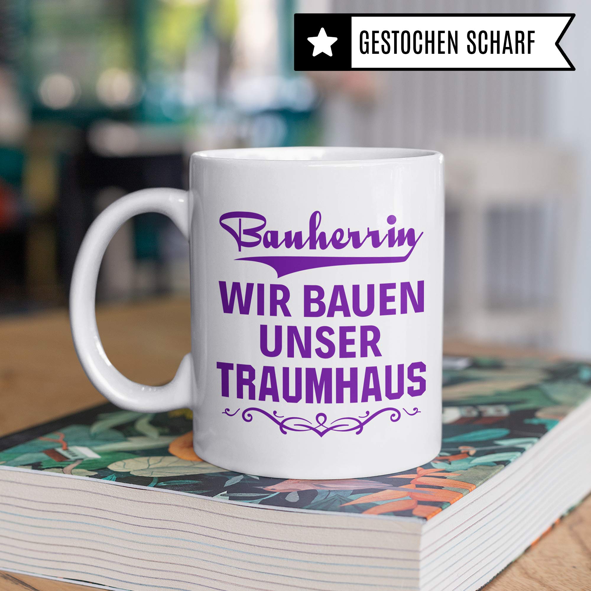 Pagma Druck Bauherrin Geschenk, Geschenke zum Richtfest, Hausbau Richtfest Geschenkideen, Bauherrin Bauherr Hausbau Einweihung Becher Einweihungsfeier Eigenheim Mitbringsel