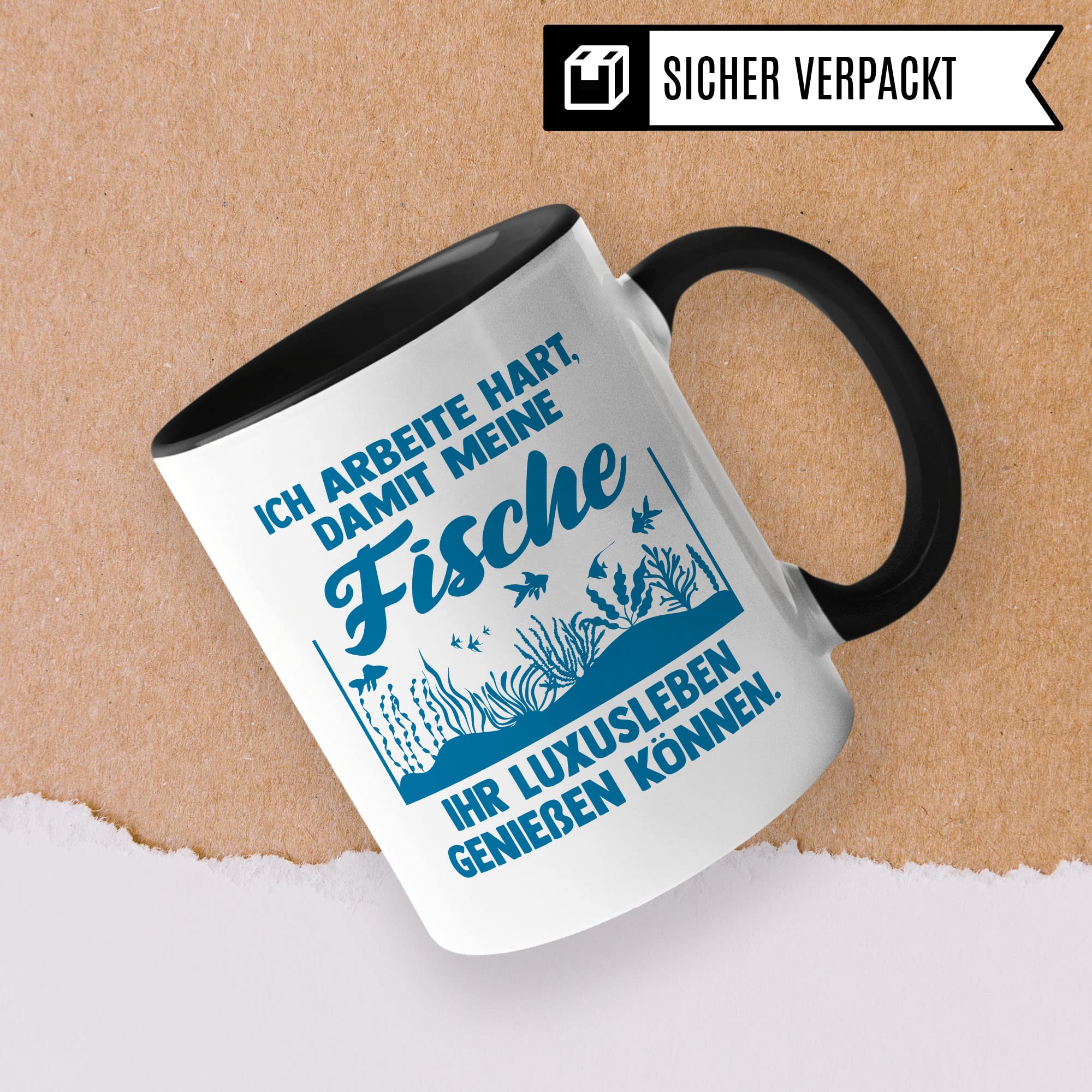 Aquarium Tasse, Ich arbeite hart, damit meine Fische ihr Luxusleben genießen können, Fische Geschenk, Spruch lustig Fischeliebhaber Aquariumbesitzer Geschenk-Idee