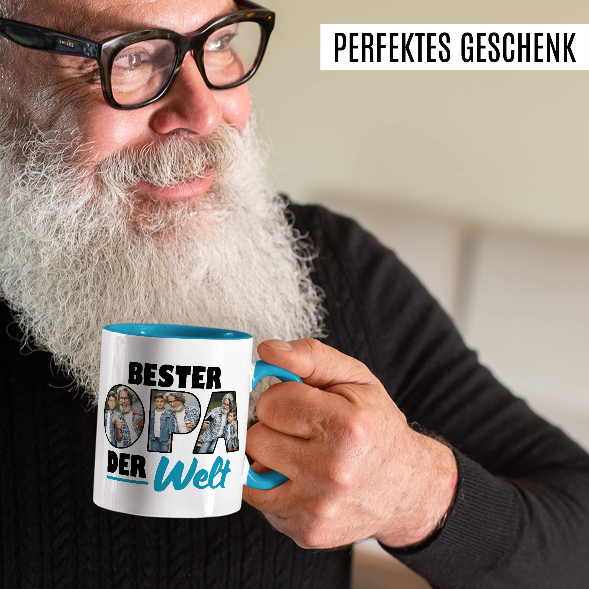 Opa Tasse personalisierbar mit Bild, Bester Opa der Welt, Geschenk personalisiert Großvater Spruch Enkelkinder schöner Spruch Geschenkidee Kaffeetasse Enkel