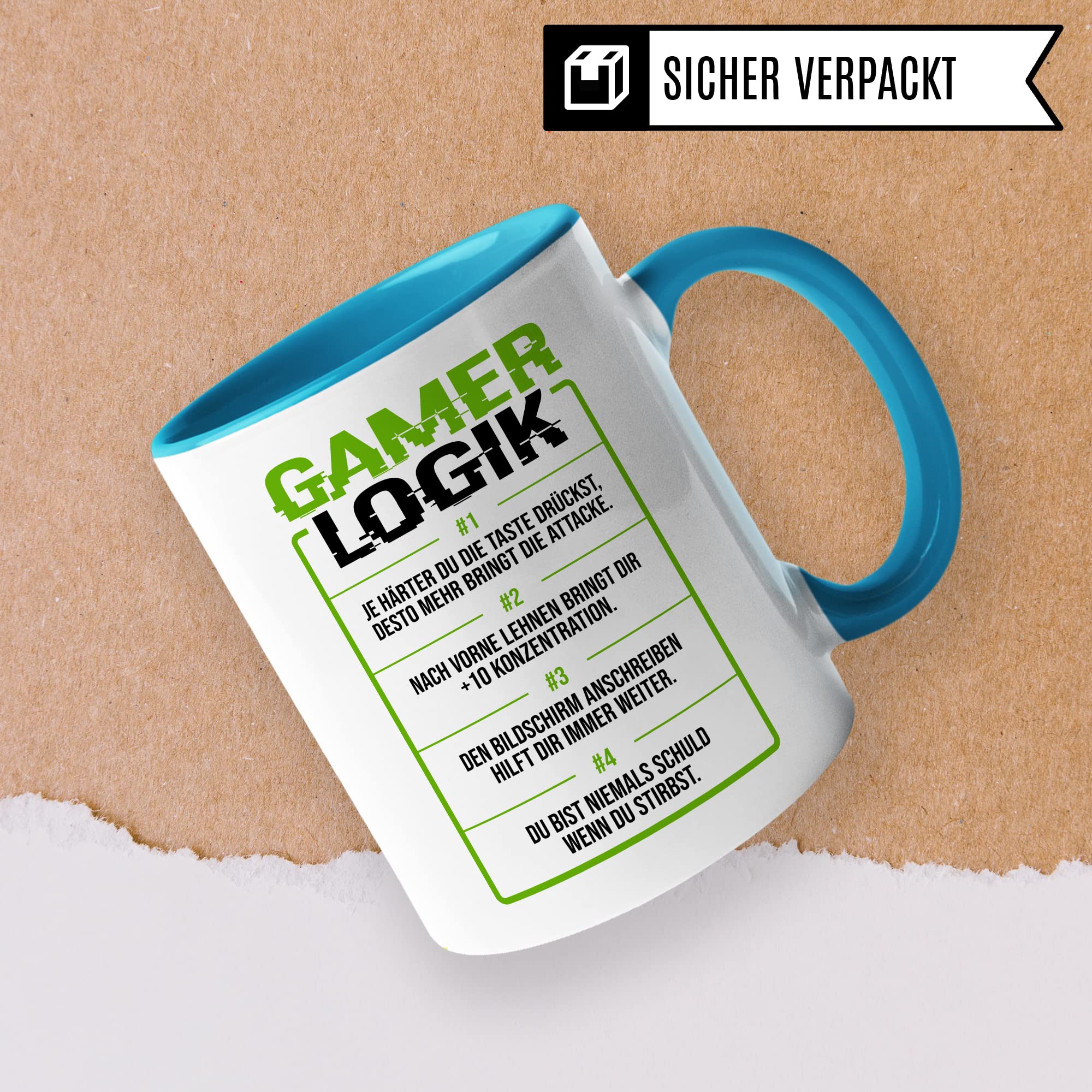 Geschenk Tasse Zocker, Gamer Logik Kaffeetasse für Computerspieler Kaffee-Becher Geschenkidee Teetasse mit Spurch lustig zocken Computer-Spiele Nerd Gaming