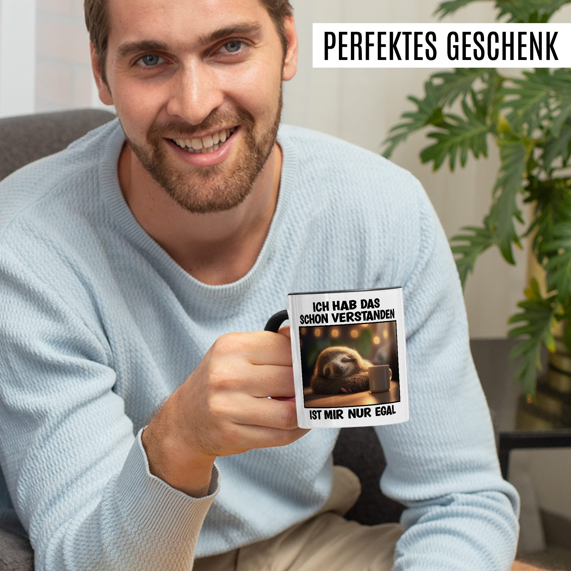 Faultier Tasse Ist mir Egal Geschenk Humor Kaffeetasse mit lustigen Spruch Büro Kaffeebecher Kollegin Geschenkidee Optimisten Teetasse