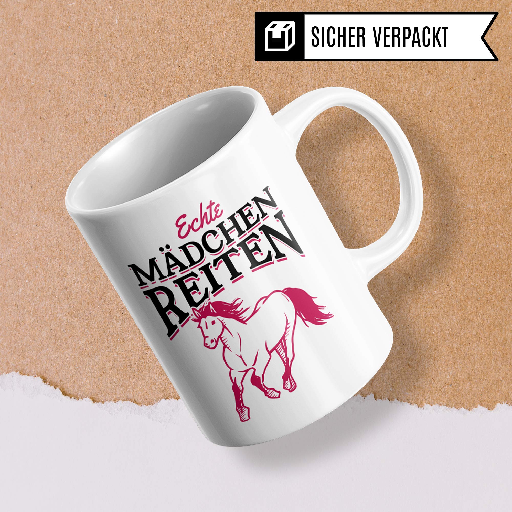 Pagma Druck Reiterin Tasse Geschenk, Echte Mädchen Reiten Spruch Becher Pferd Geschenkidee Pferdemädchen, Kaffeetasse Reitsport Reiterhof Pferdemotiv (Weiß/Weiß)