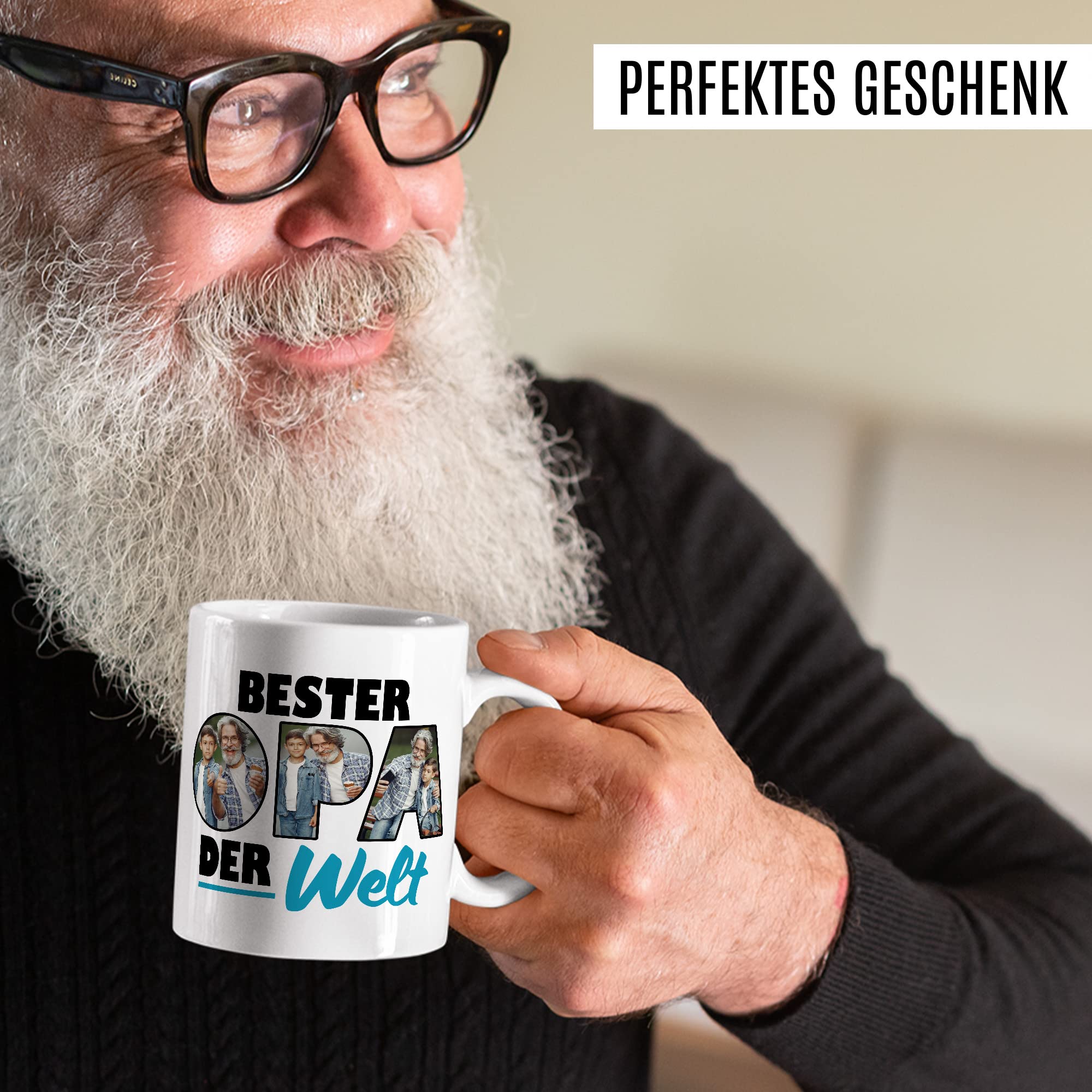 Opa Tasse personalisierbar mit Bild, Bester Opa der Welt, Geschenk personalisiert Großvater Spruch Enkelkinder schöner Spruch Geschenkidee Kaffeetasse Enkel