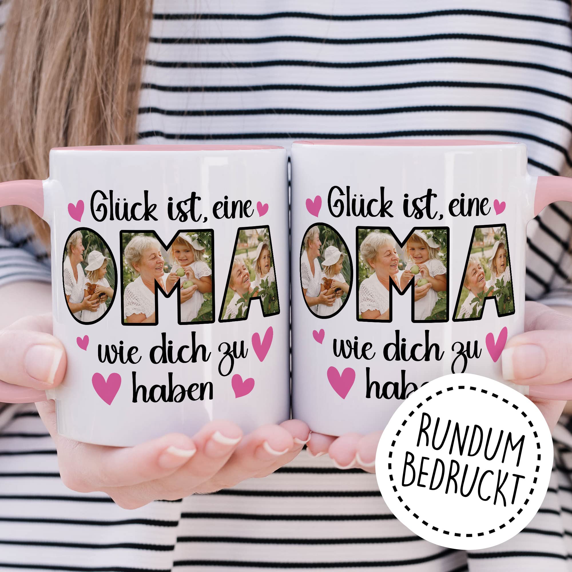 Oma Tasse personalisliert mit Bild, Glück ist eine Oma wie dich zu haben, Geschenk personalisierbar Großmutter Spruch Enkelkinder Geschenkidee Enkel Kaffeetasse