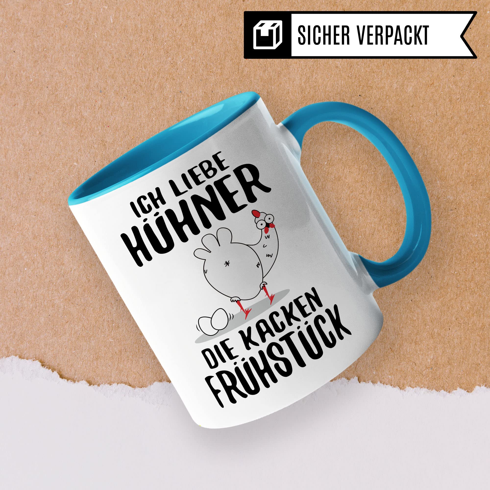 Hühner Tasse, Ich liebe Hühner die kacken Frühstück, lustig Hühnerhalter Geschenk für Landwirt Bauer Hühnerbesitzer, witzige Frühstück-Tasse mit Huhn-Motiv