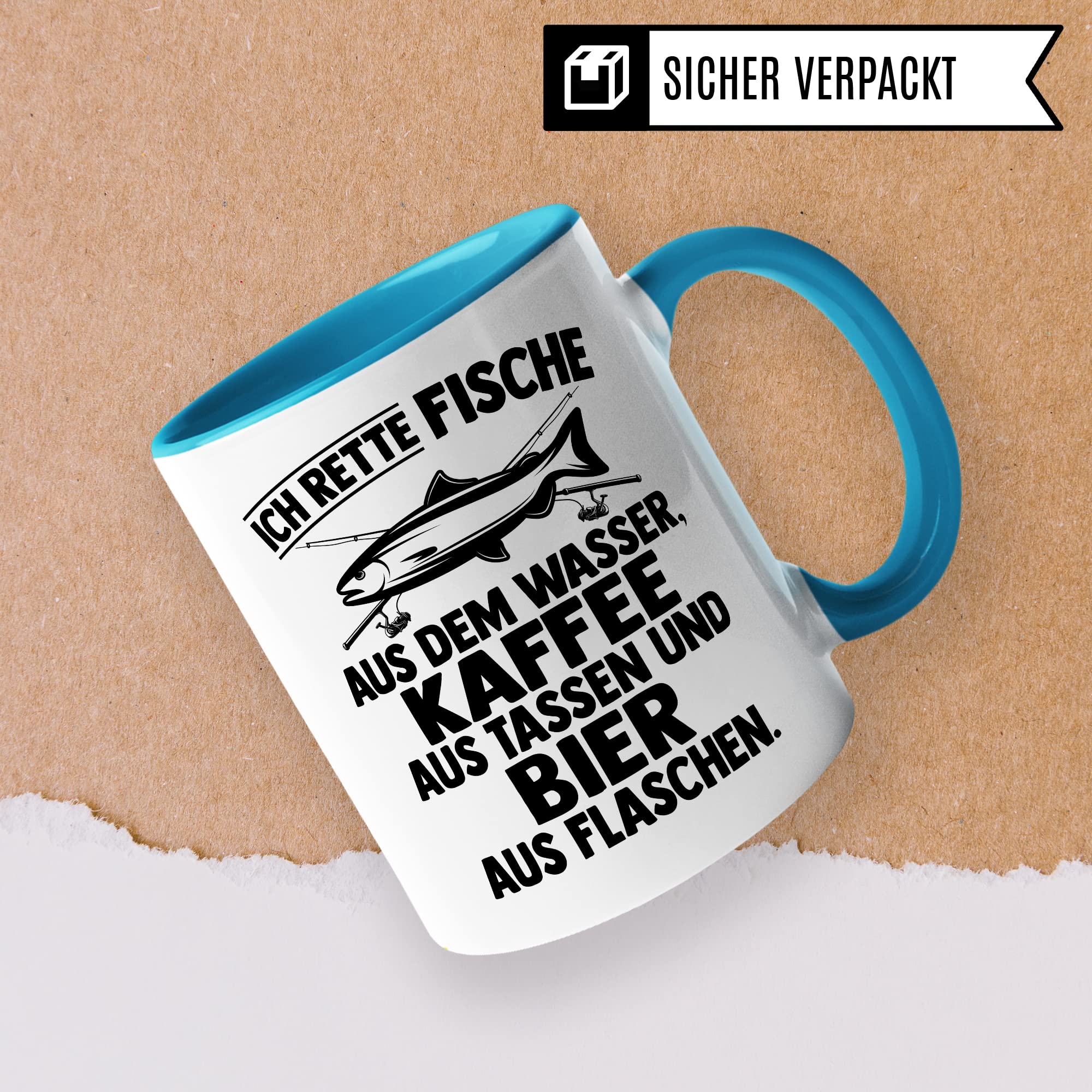 Angler Tasse Geschenk, Ich rette Fische aus dem Wasser, Kaffee aus der Tasse Bier aus der Flasche Geschenkidee Angler Fischer Kaffeetasse mit Spruch lustig Kaffee-Becher Fisch-Liebhaber