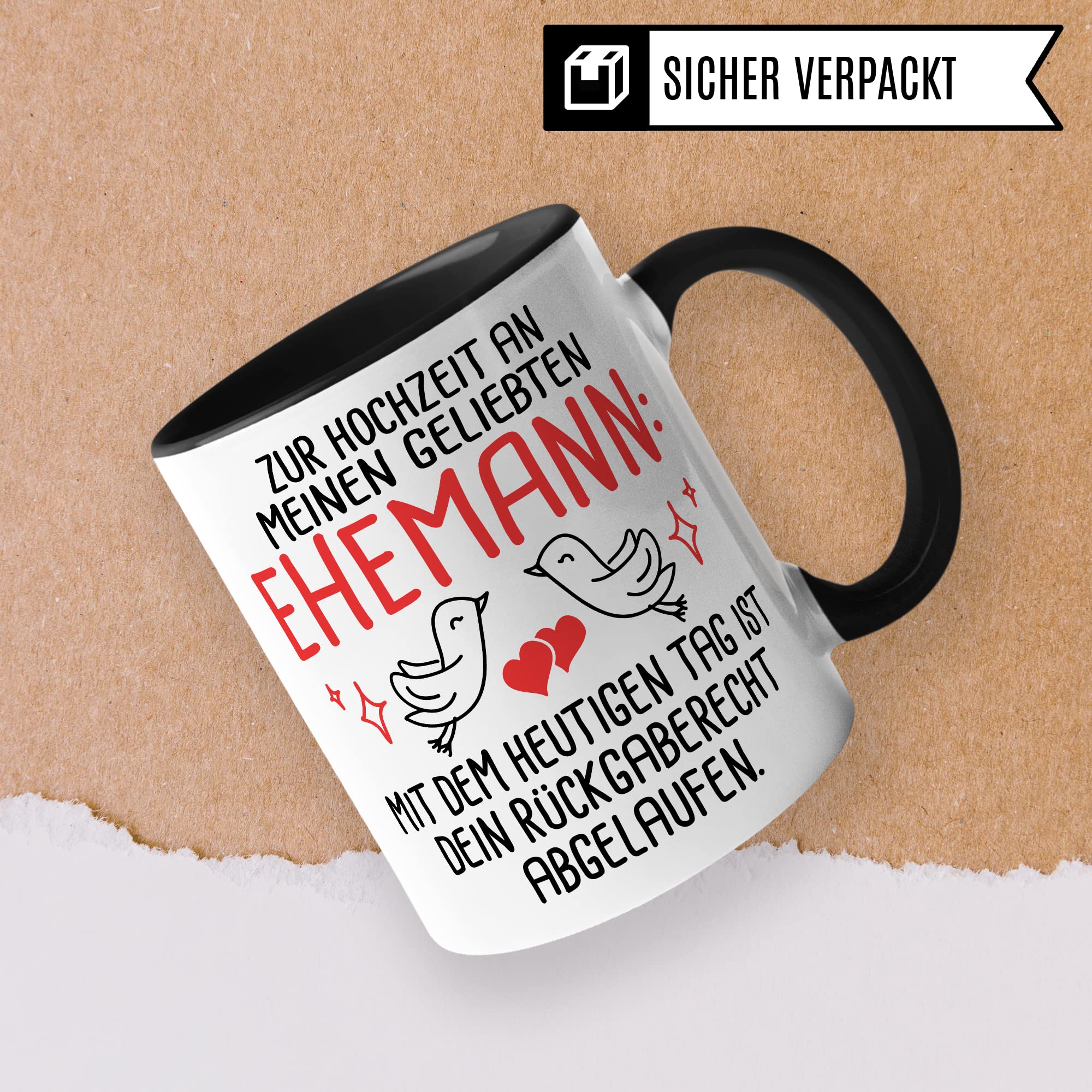 Tasse Ehemann Geschenk, Zur Hochzeit an meinen geliebten Ehemann Geschenkidee Frau Kaffee-Becher Kaffeetasse mit Spruch lustig Hochzeit Trauung Ehepartner Ehegatte